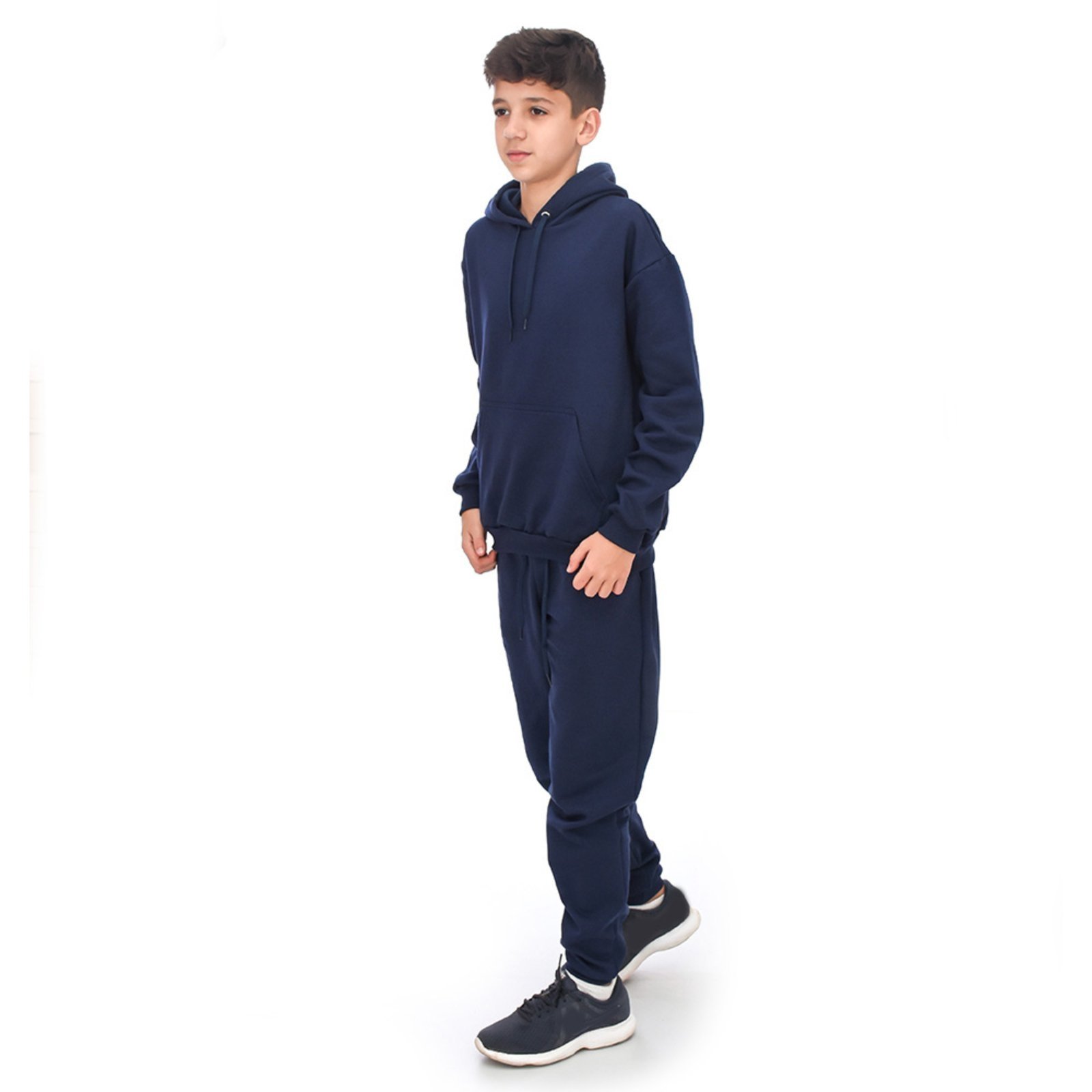 Infantil - Conjunto Em Moletom Blusa Canguru e Capuz E Calça Estilo Jogger Juvenil Azul Marinho Claro Aliarthe