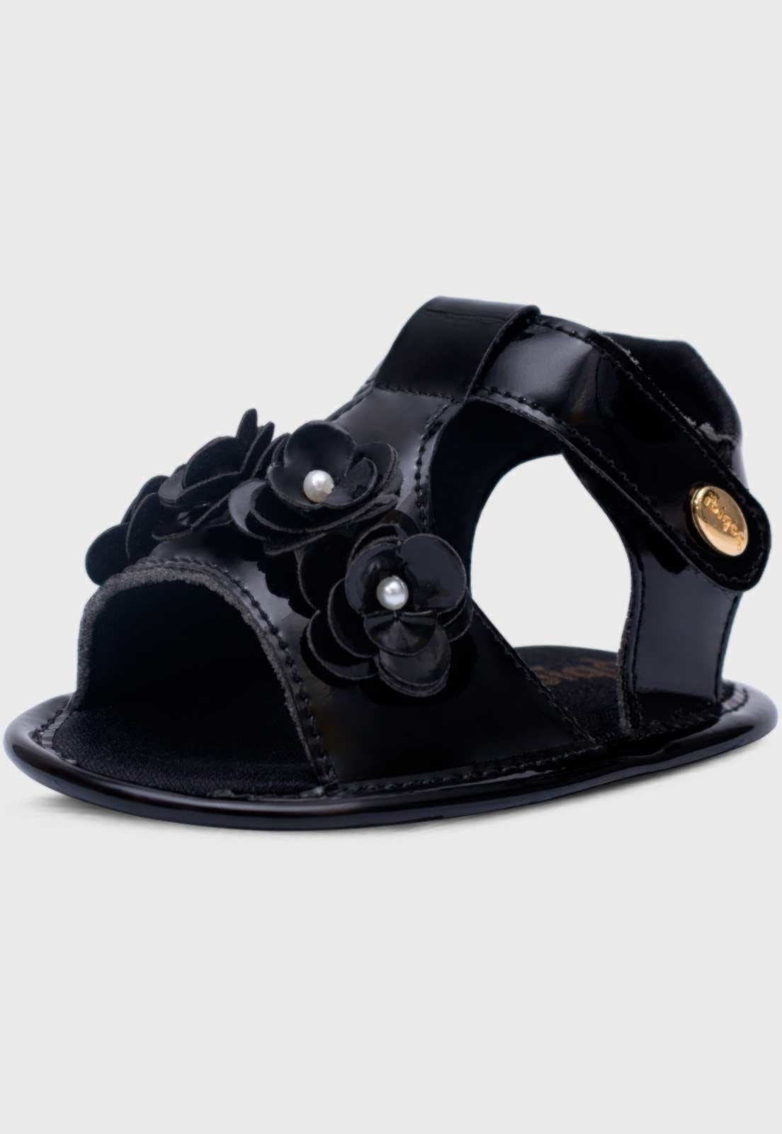 Infantil - Sandalia Popidi Menina Recem-Nascido Mini Flores Preto