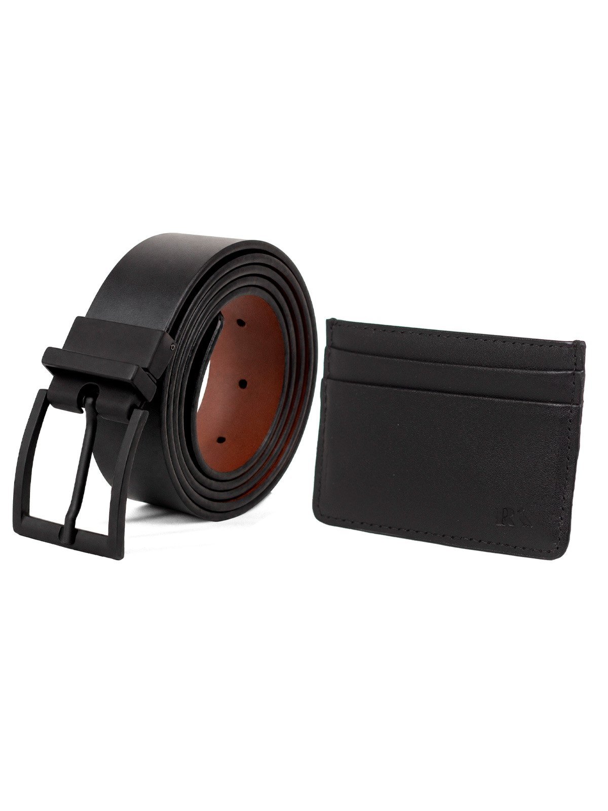 Kit Acessórios Masculino Reserva Social Cinto Dupla Face Reversível e Porta Cartões Couro Preto Marrom