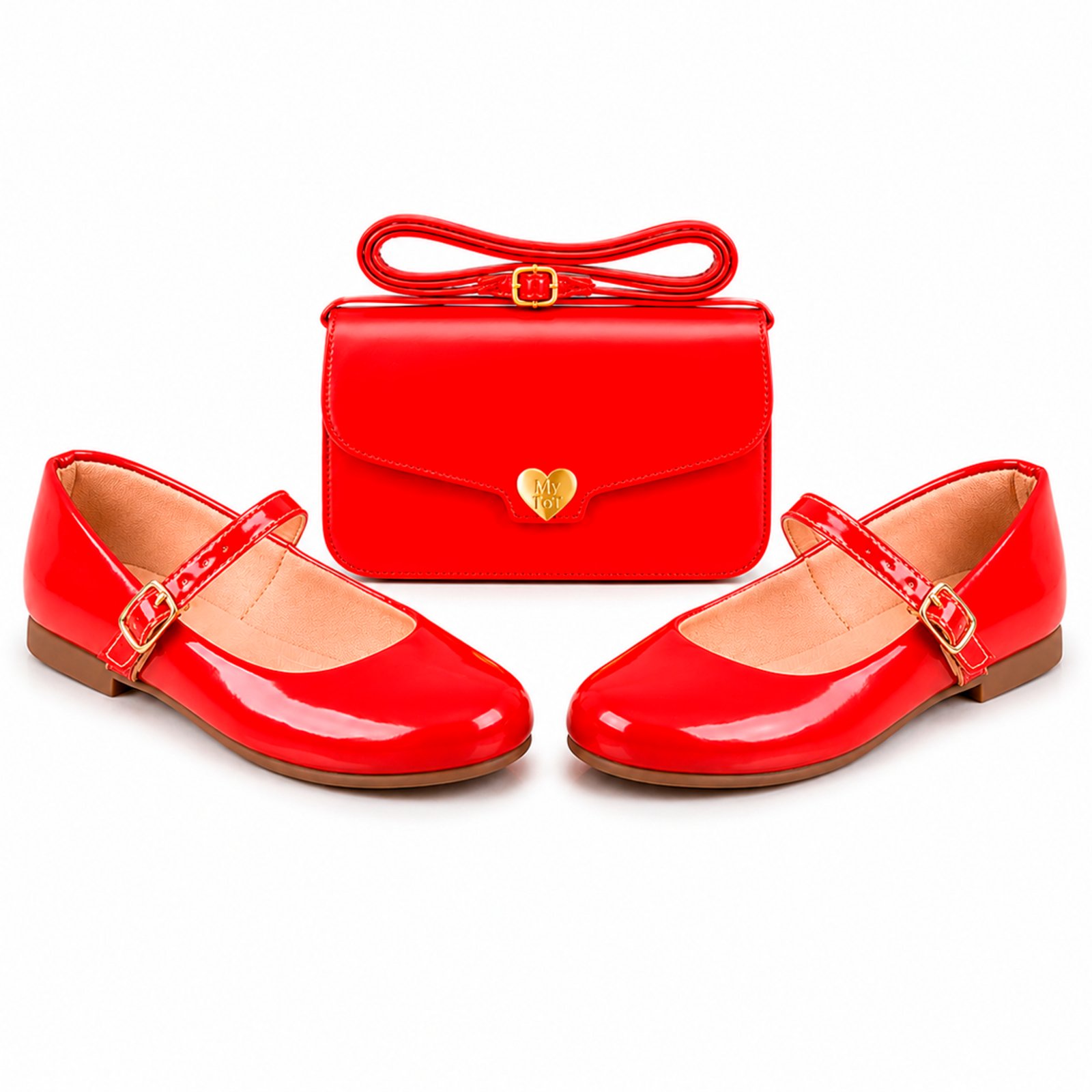 Infantil - Kit Sapatilha Vermelha Social Menina com Bolsa Lateral de Ombro Pepite