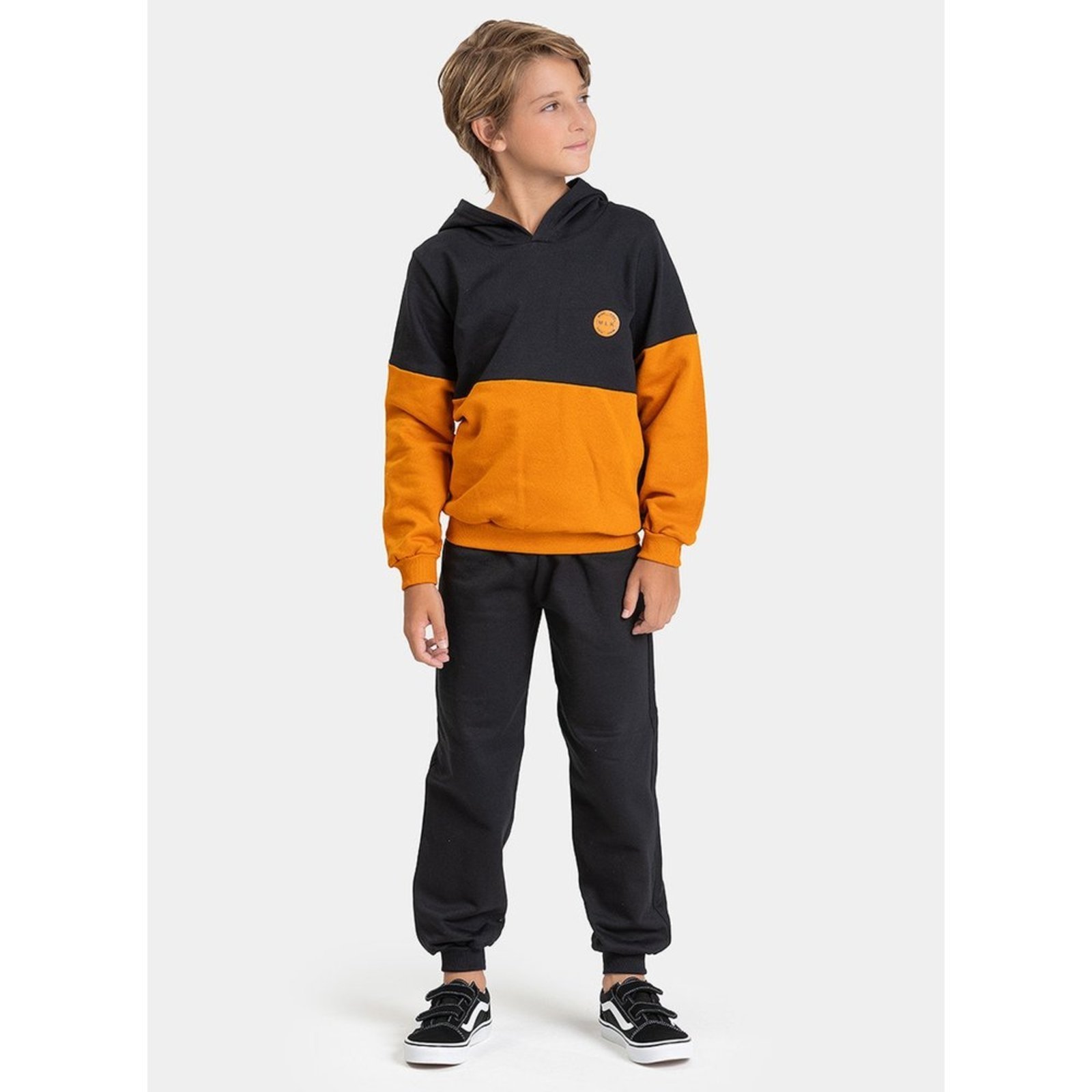 Infantil - Conjunto Inverno Menino Preto Blusão com Recorte e Calça com Cadarço em Moletom MLK