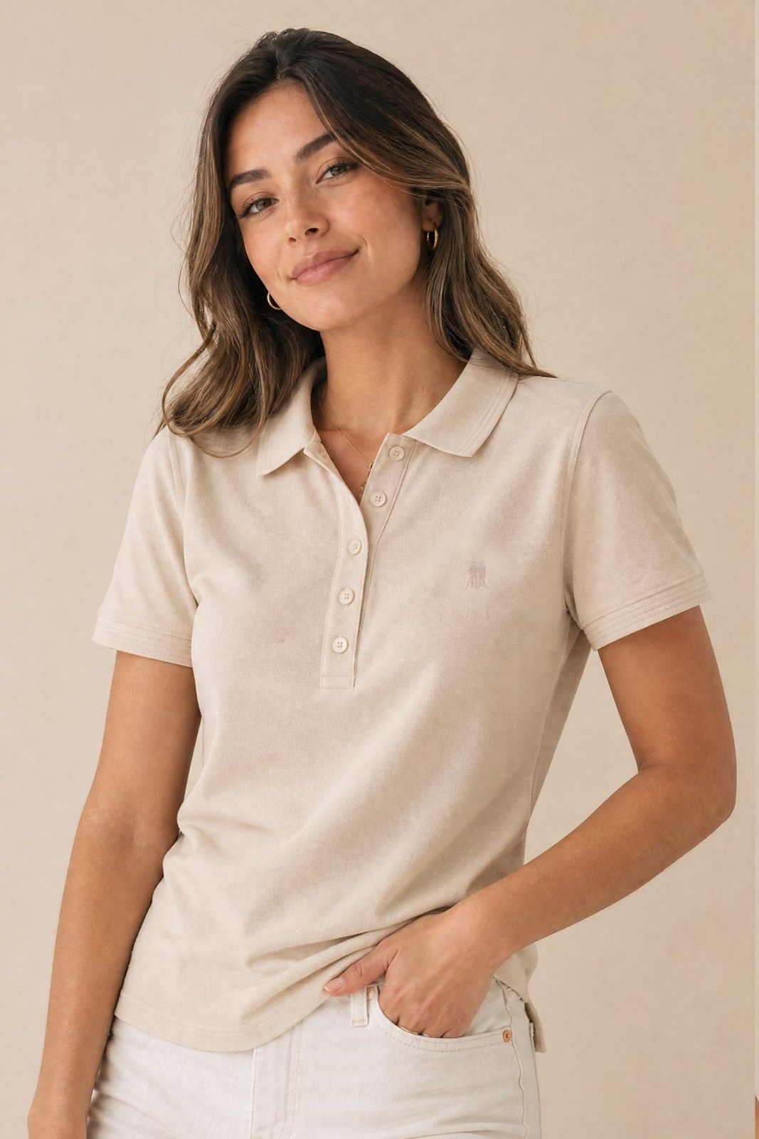 Polo Feminina Premium Polo Wear Bege Claro