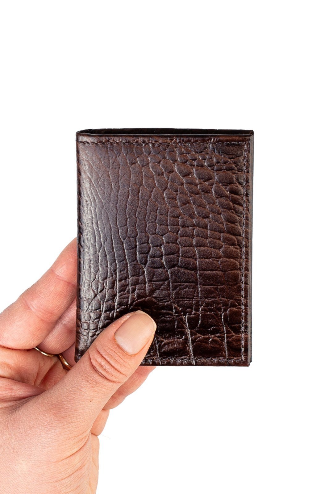 Vista 2 Porta cartões de couro croco Andréia 7,5x10cm - Café Andrea Vinci vermelho