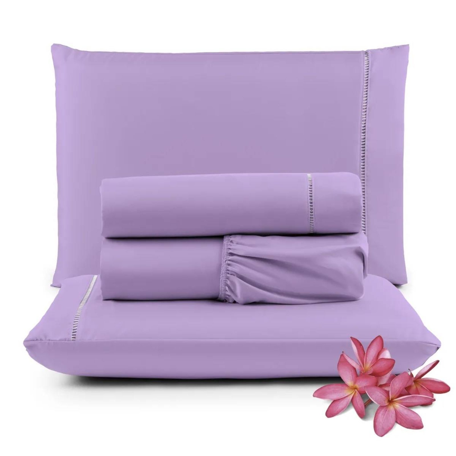 Jogo de Lençol Casal Padrão Casa Modelo Enxovais Toque de Algodão Micropercal 400 Fios Lilas 4 Pecas
