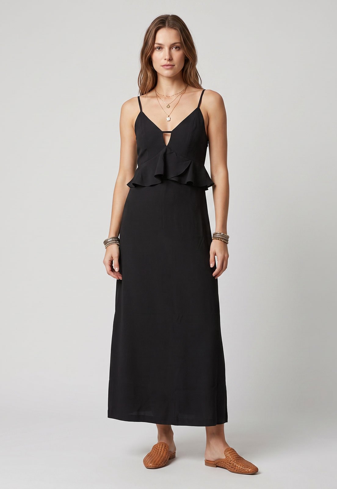 Vestido Feminino Lez a Lez Midi Alça Fina Preto