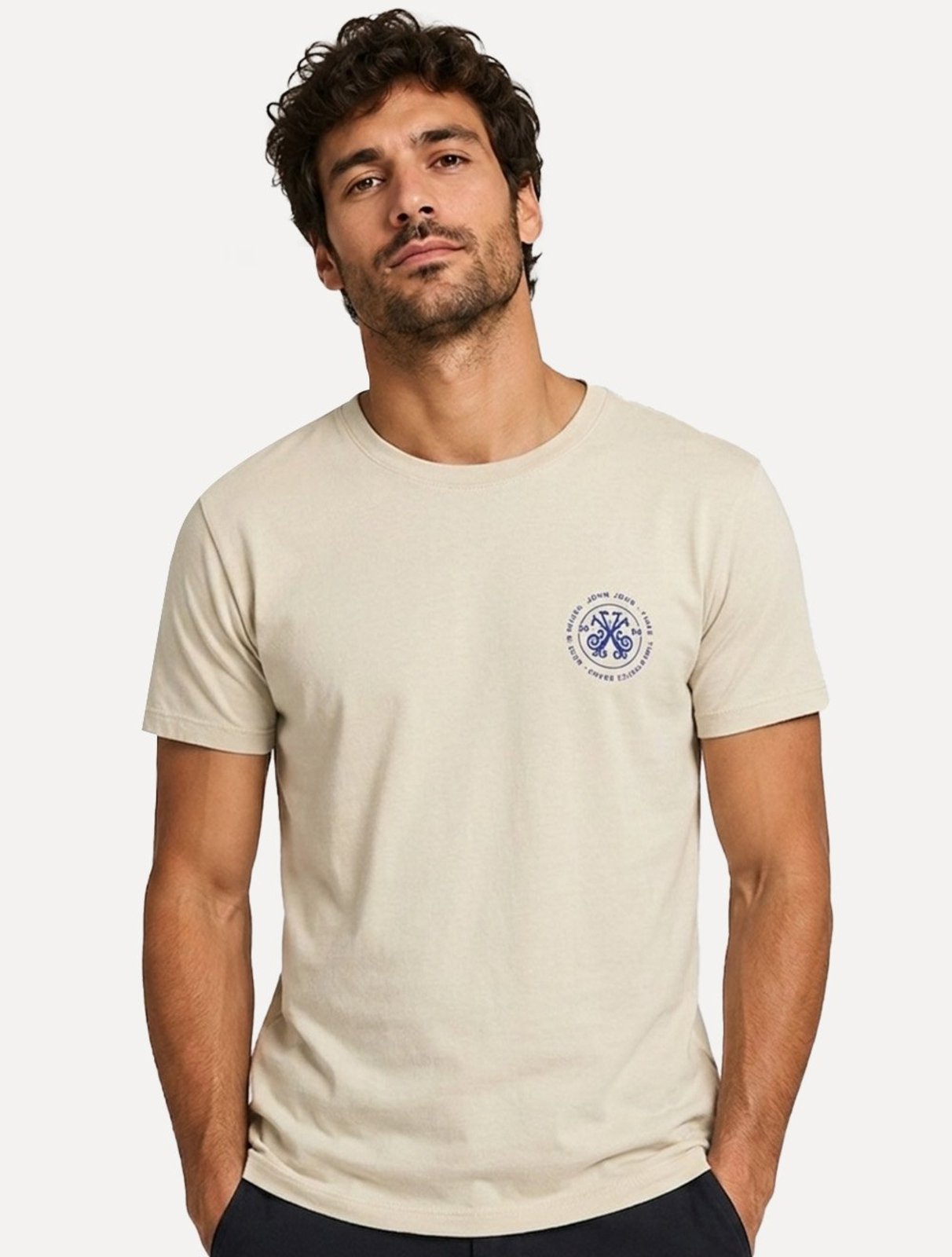 Camiseta John John Masculina Regular Fit Brand Circle Areia