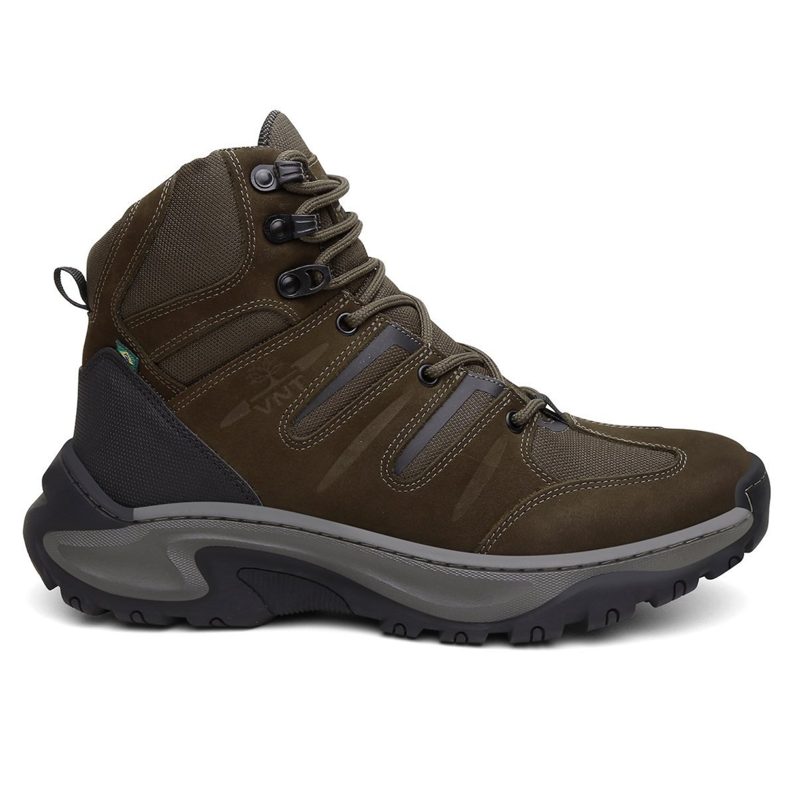 Bota Coturno Adventure Montanhismo Nylon Detalhes em Couro Trilha Evergreen