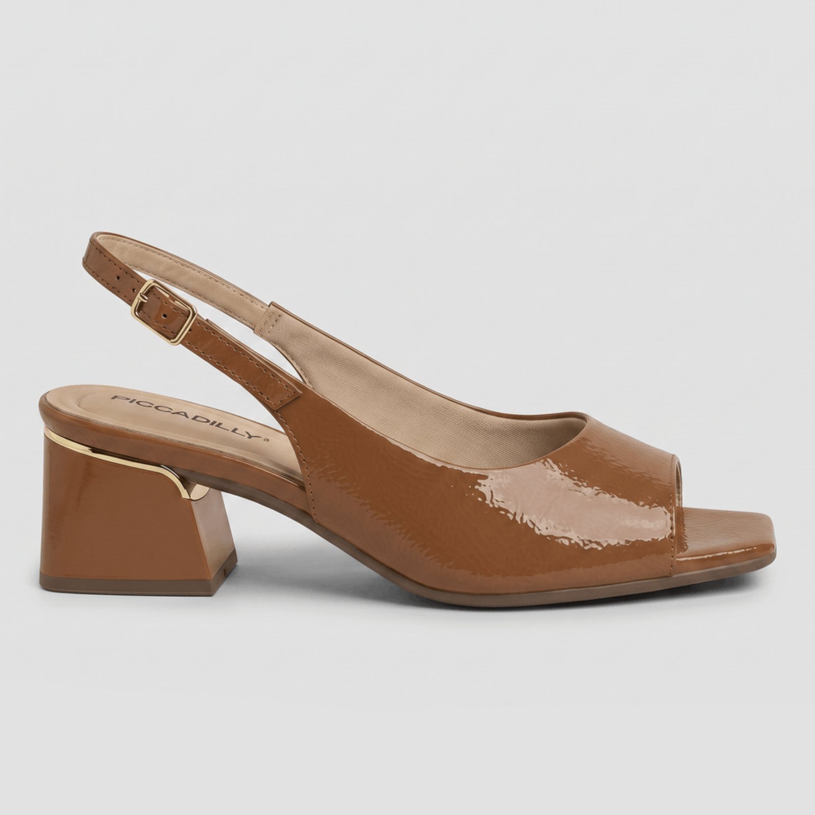 Slingback Peep Toe Renee Salto Médio Ocre