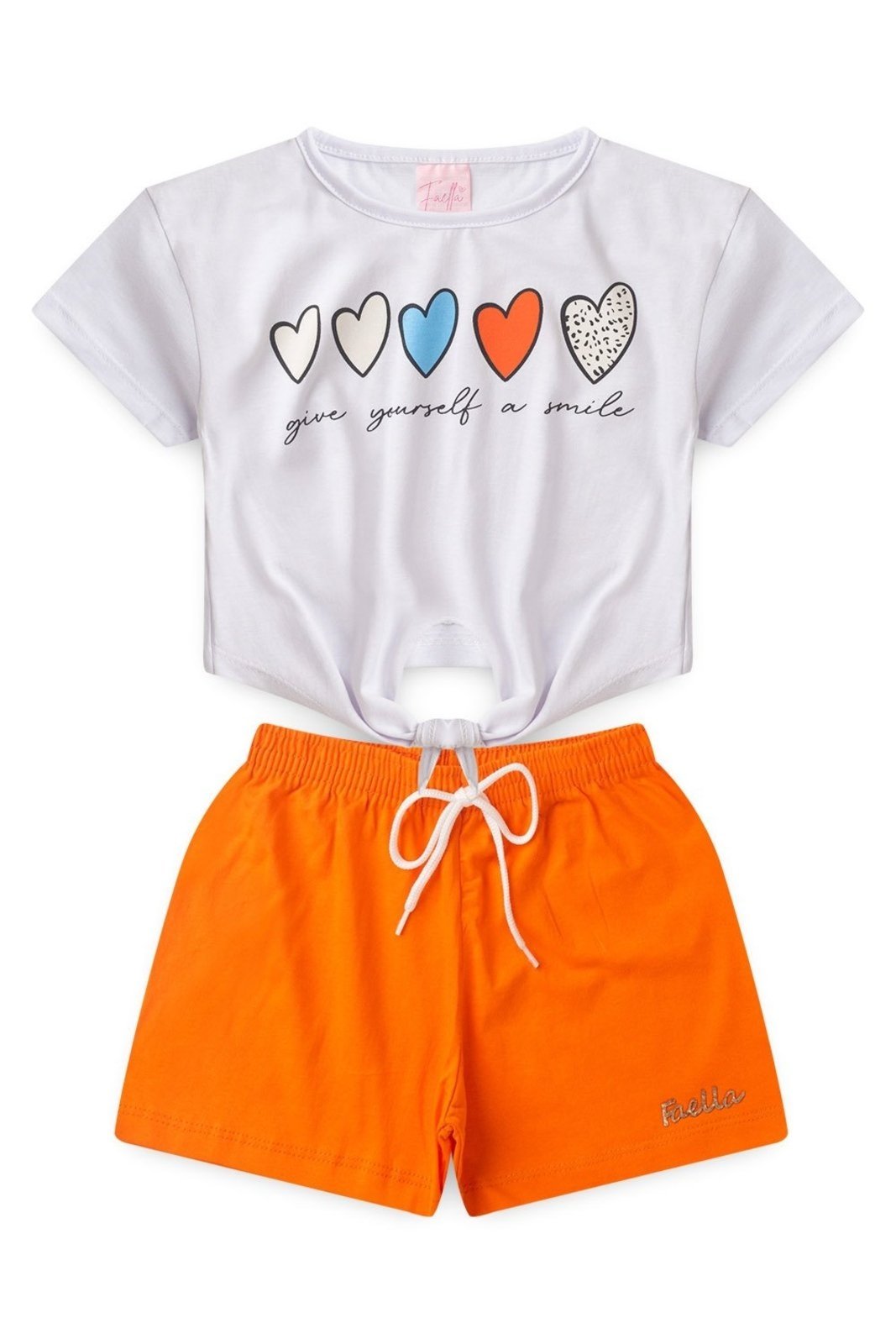 Infantil – Conjunto Cropped Verão Feminino Give Yourself a Smile – Branco