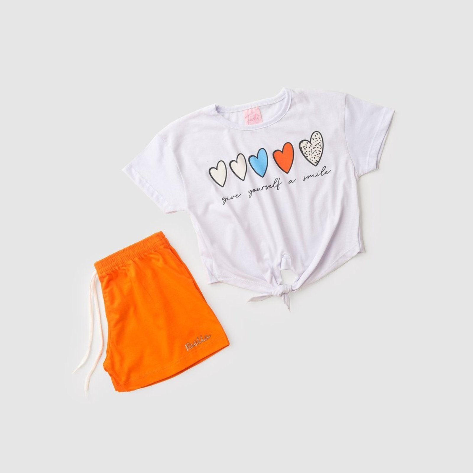 Vista 3 Infantil - Conjunto Cropped Verão Feminino Give Yourself a Smile - Branco Mega Kids unico Mega Kids unico