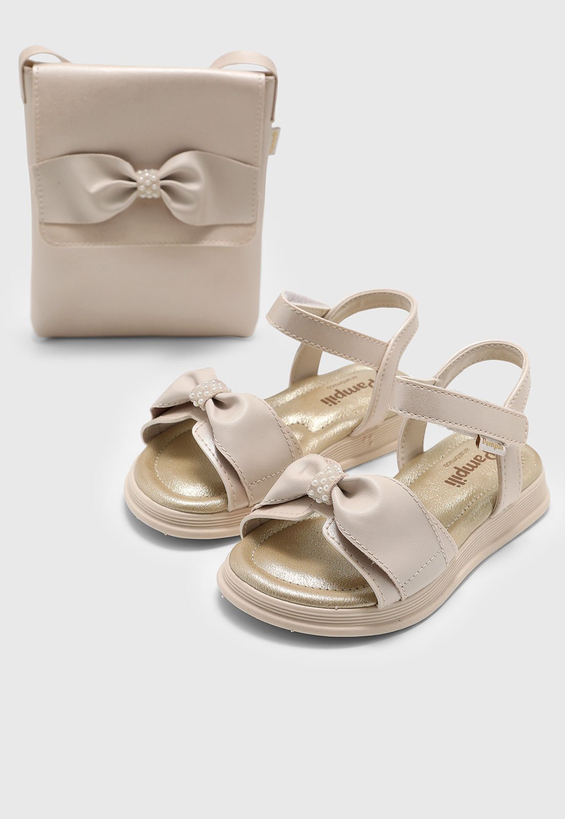 Vista 2 Infantil - Kit Sandália Pampili Flower Bolsa Pérola bege Pampili bege