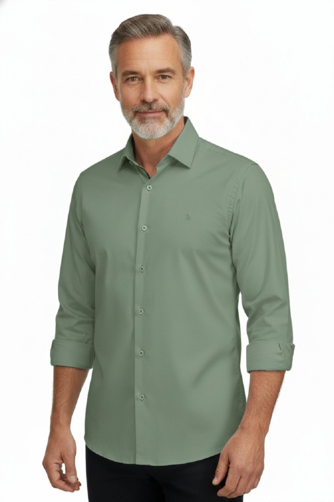 Camisa Manga Longa Amil Cinema Modelagem Slim Tecido Liso Algodão 1871 Militar