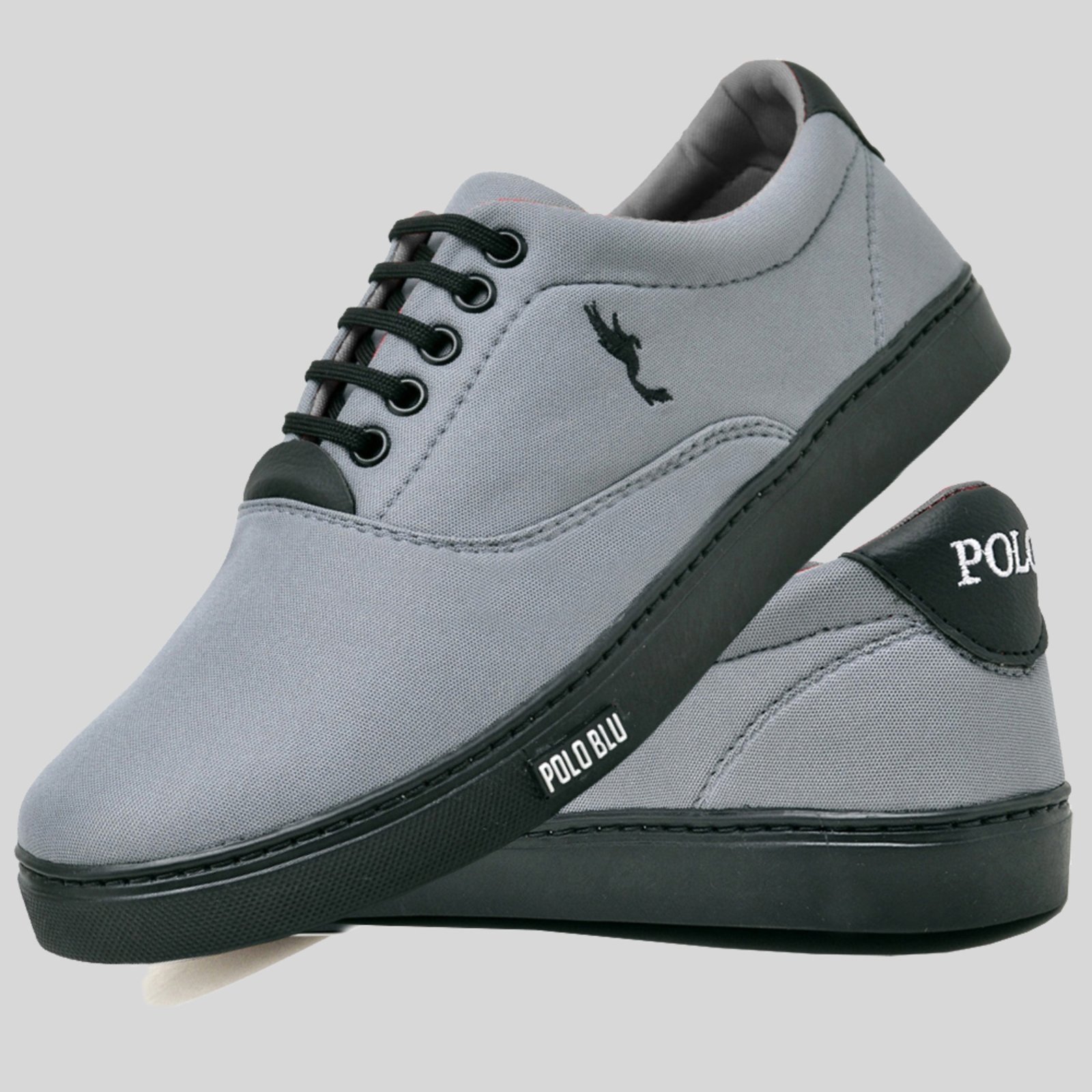 Sapatênis Casual Masculino Cano Baixo Polo Blu Cinza Solado Preto
