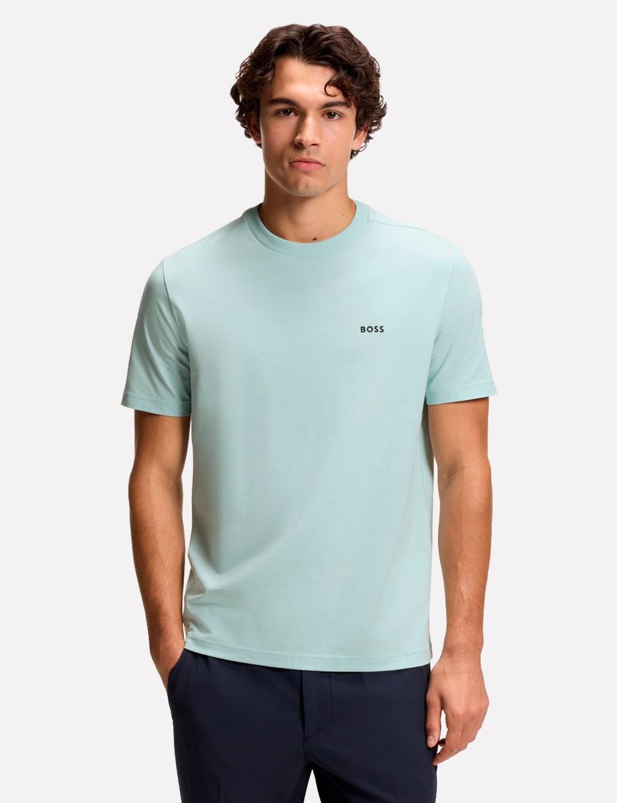 Camiseta Hugo Boss Masculina Regular Stretch Tee 447 Azul Turquesa