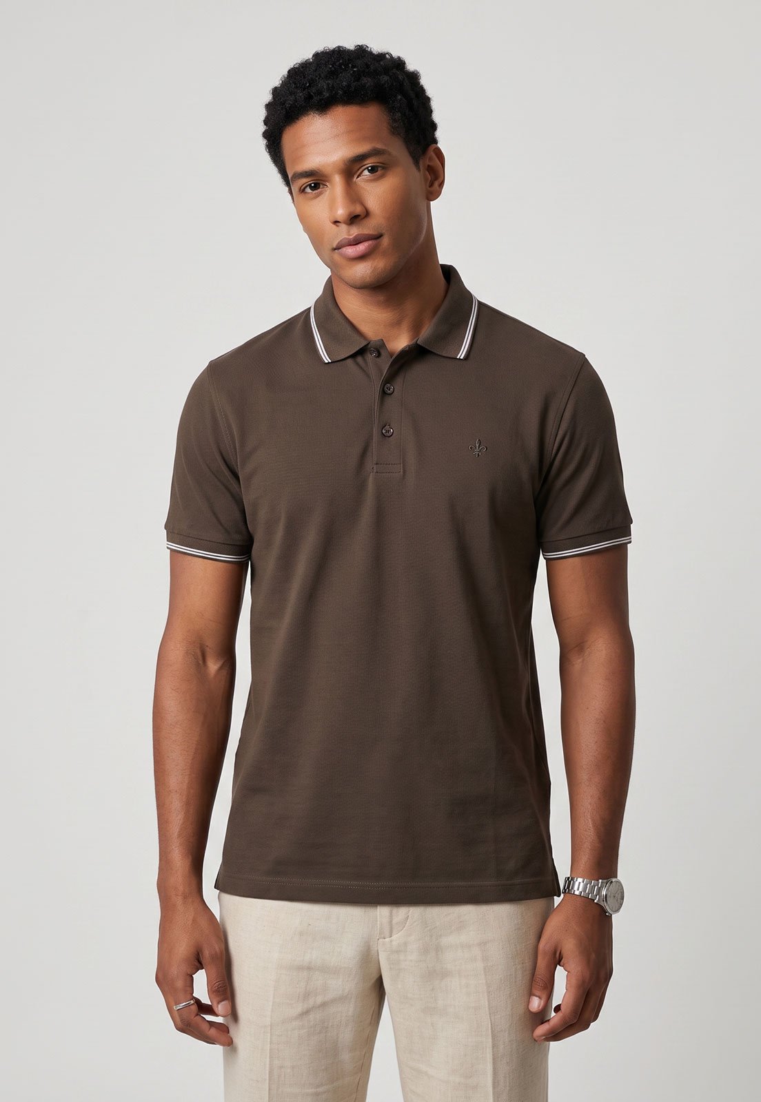 Polo Masculina Dudalina Gola Friso Marrom