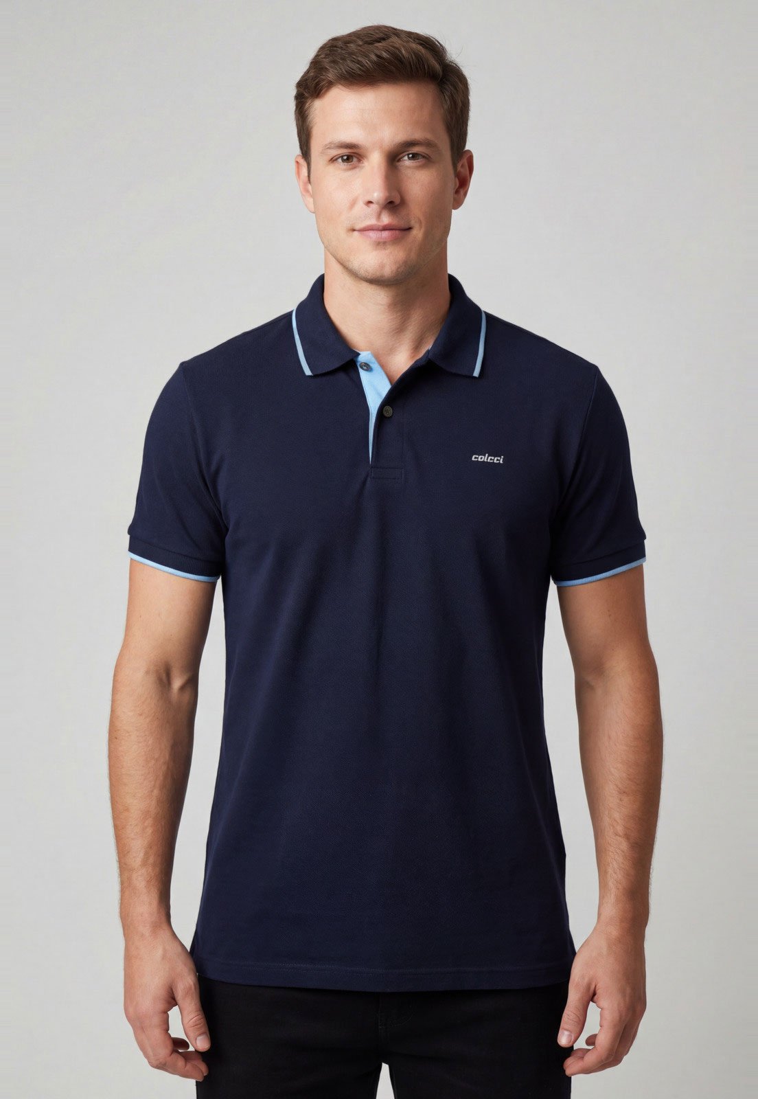 Camiseta Polo Masculina Colcci Detalhe na Gola Azul Marinho