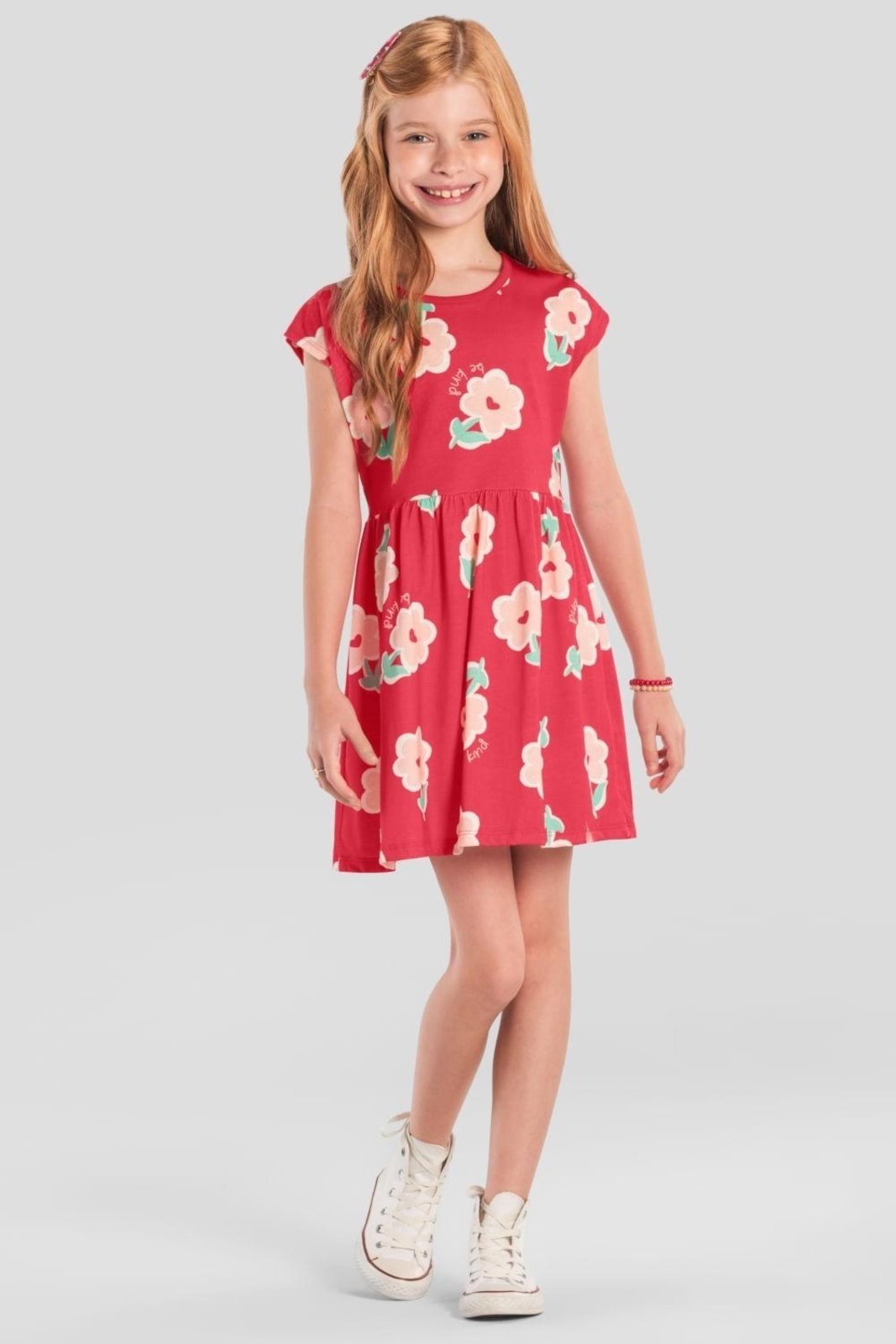 Infantil - Vestido menina de florzinhas Brandili -Vermelho