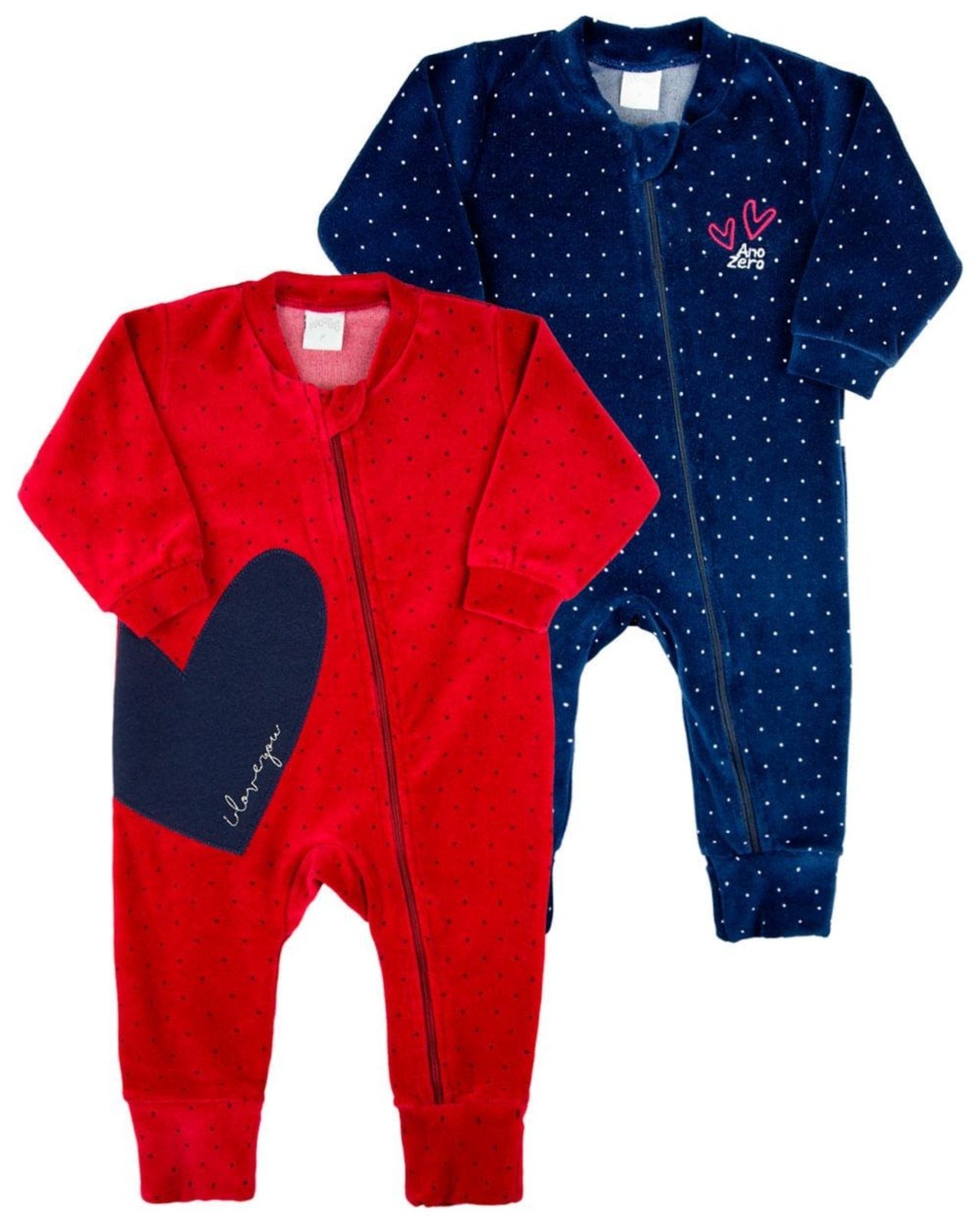 Infantil – Macacao Plush Kit 2 Macacão Bolinhas Ziper Vermelho