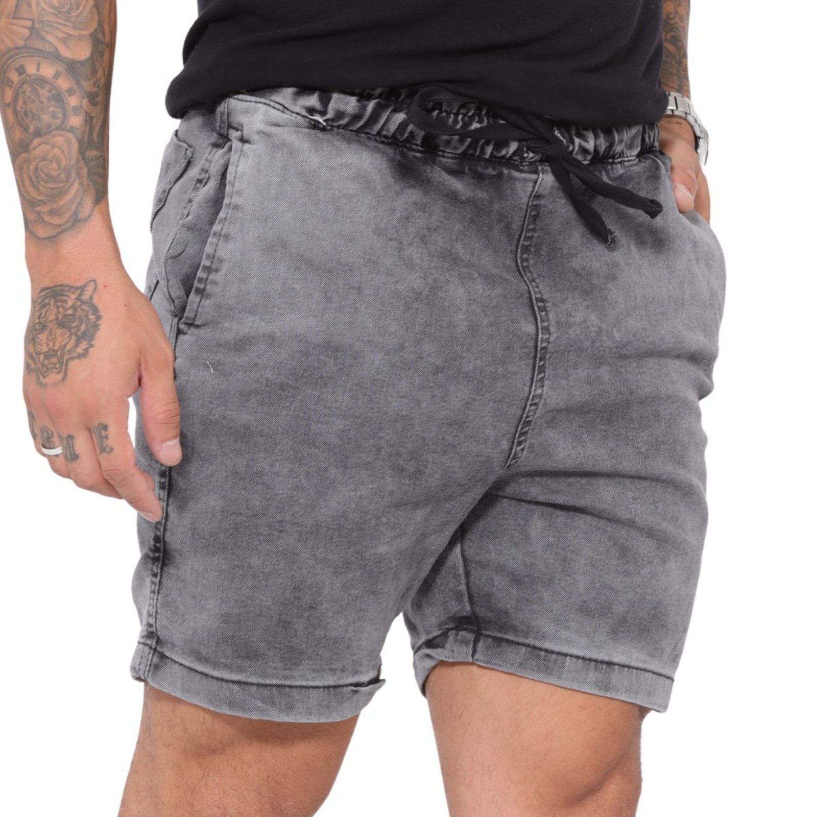 Bermuda Moda Masculina Grafite Marmorizada com Elástico na Cintura