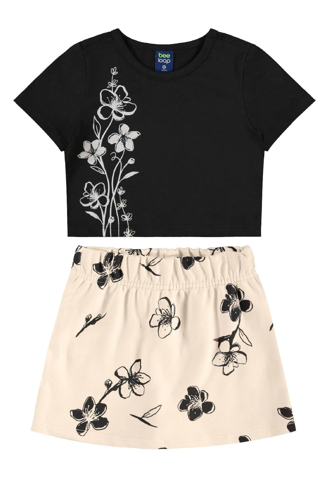 Infantil - Conjunto Cropped Short-Saia Bee Loop Preto