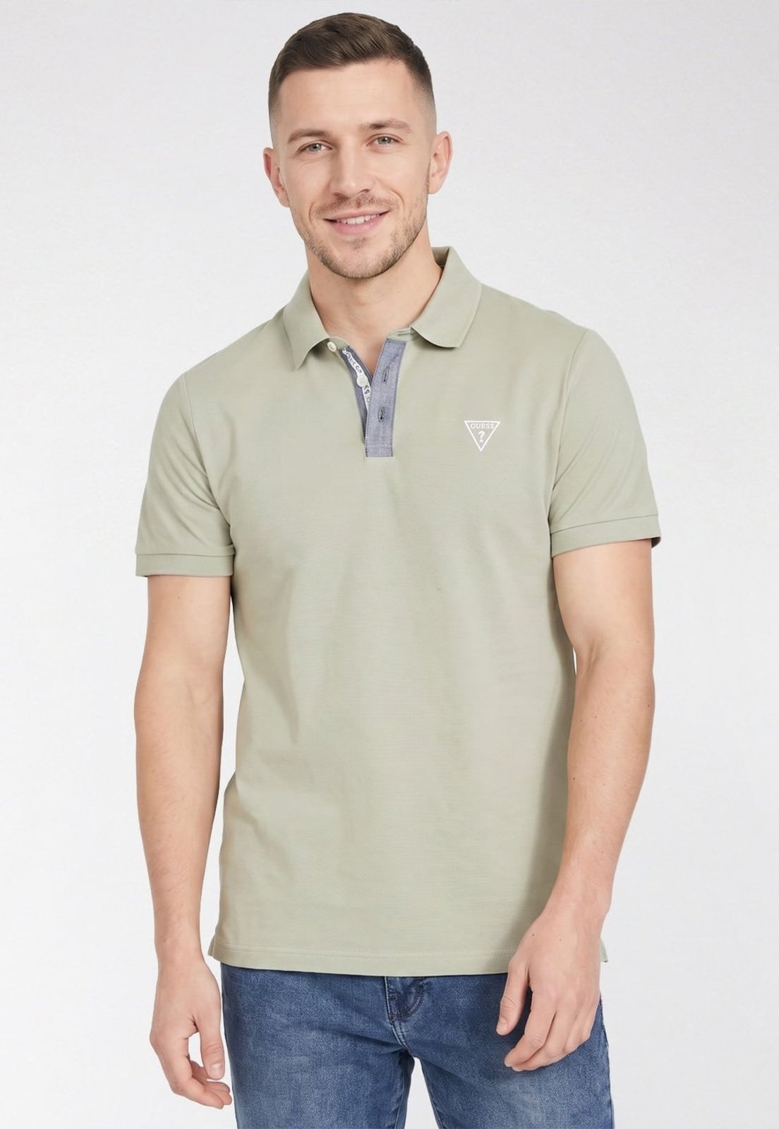 Camisa Guess Polo Piquet Chambrey Verde Claro
