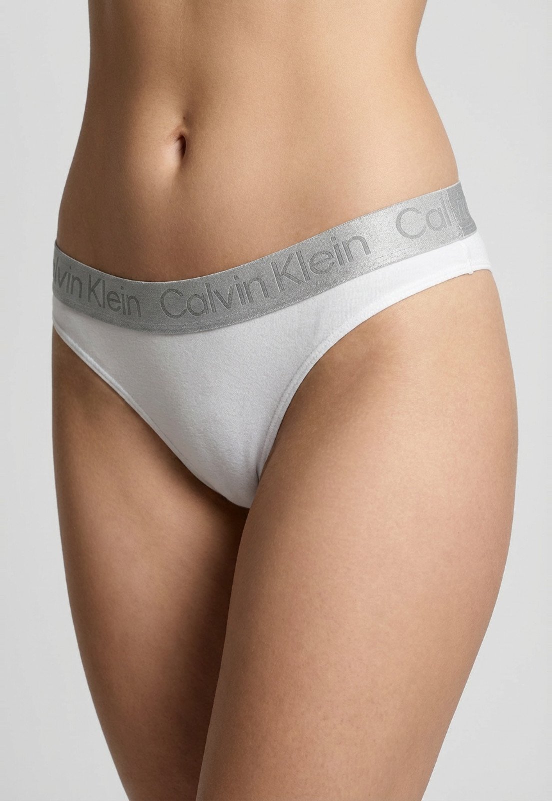 Vista 2 Calcinha Tanga Feminina Calvin Klein Underwear Pima Cotton Branca branco Calvin Klein Underwear branco
