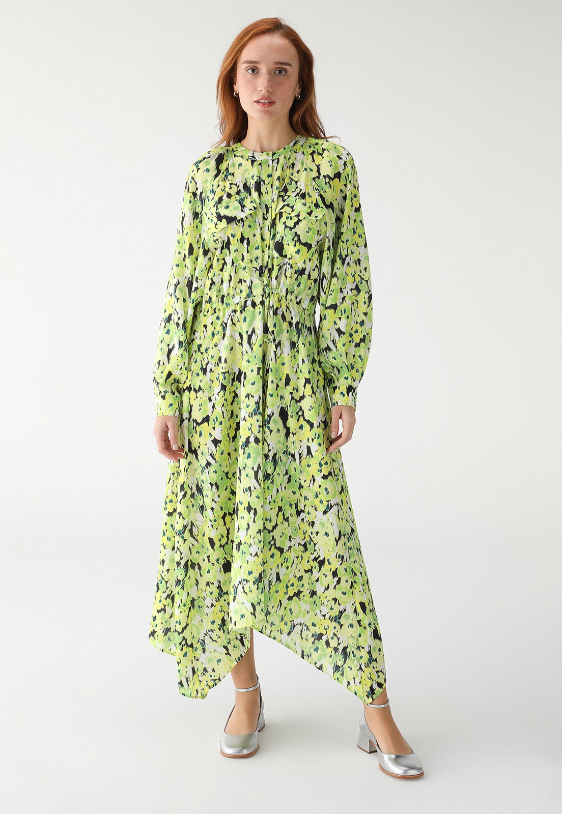 Vestido TOPSHOP Midi Barra Assimétrica Verde