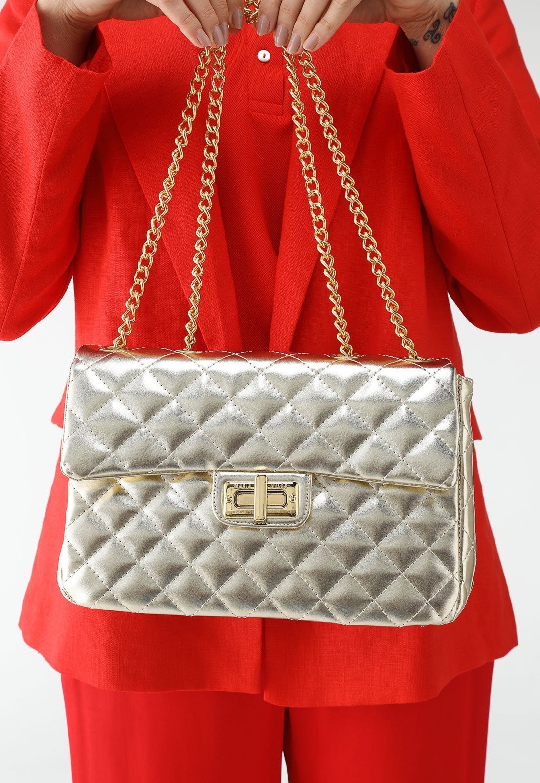 Vista 2 Bolsa Feminina Maria Milão Matelassê Dourada Metalizada bege/branco/bronze/cobre/dourado/off-white bege/branco/bronze/cobre/dourado/off-white
