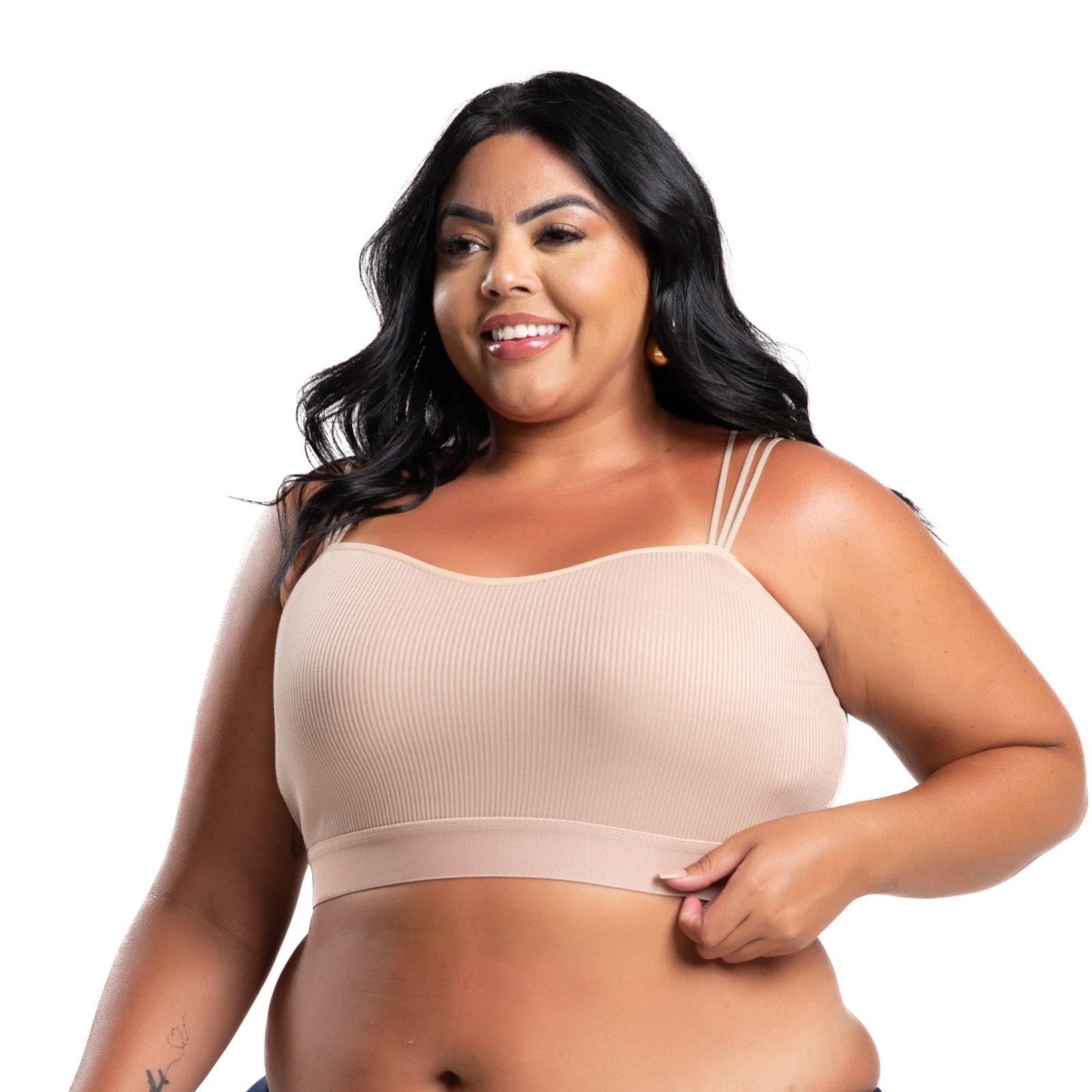 Top Plus Size Cropped Sutiã Soutien Algodão Conforto Marina Bege