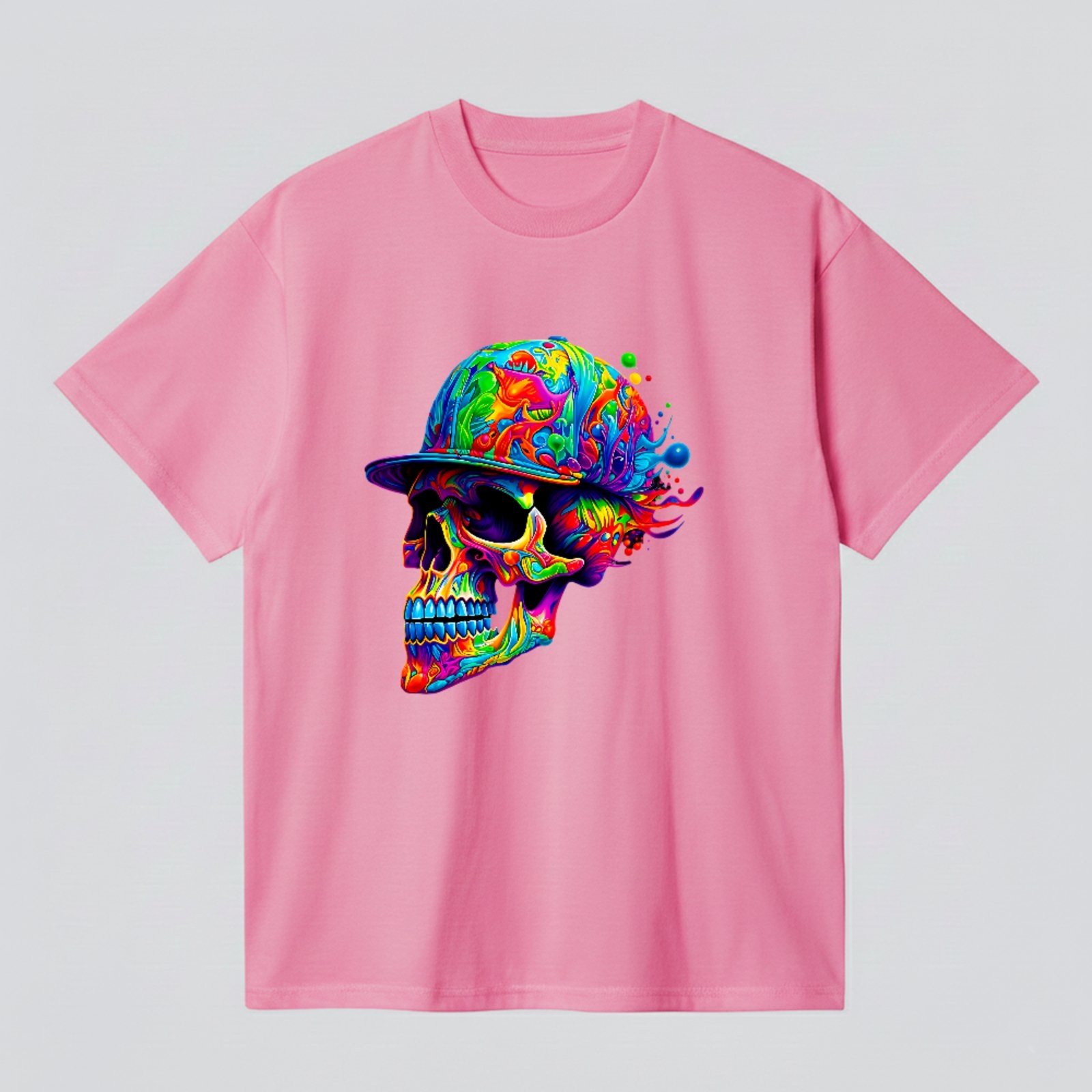 Camiseta Básica Skull Psychedelic Street Unissex Rosa