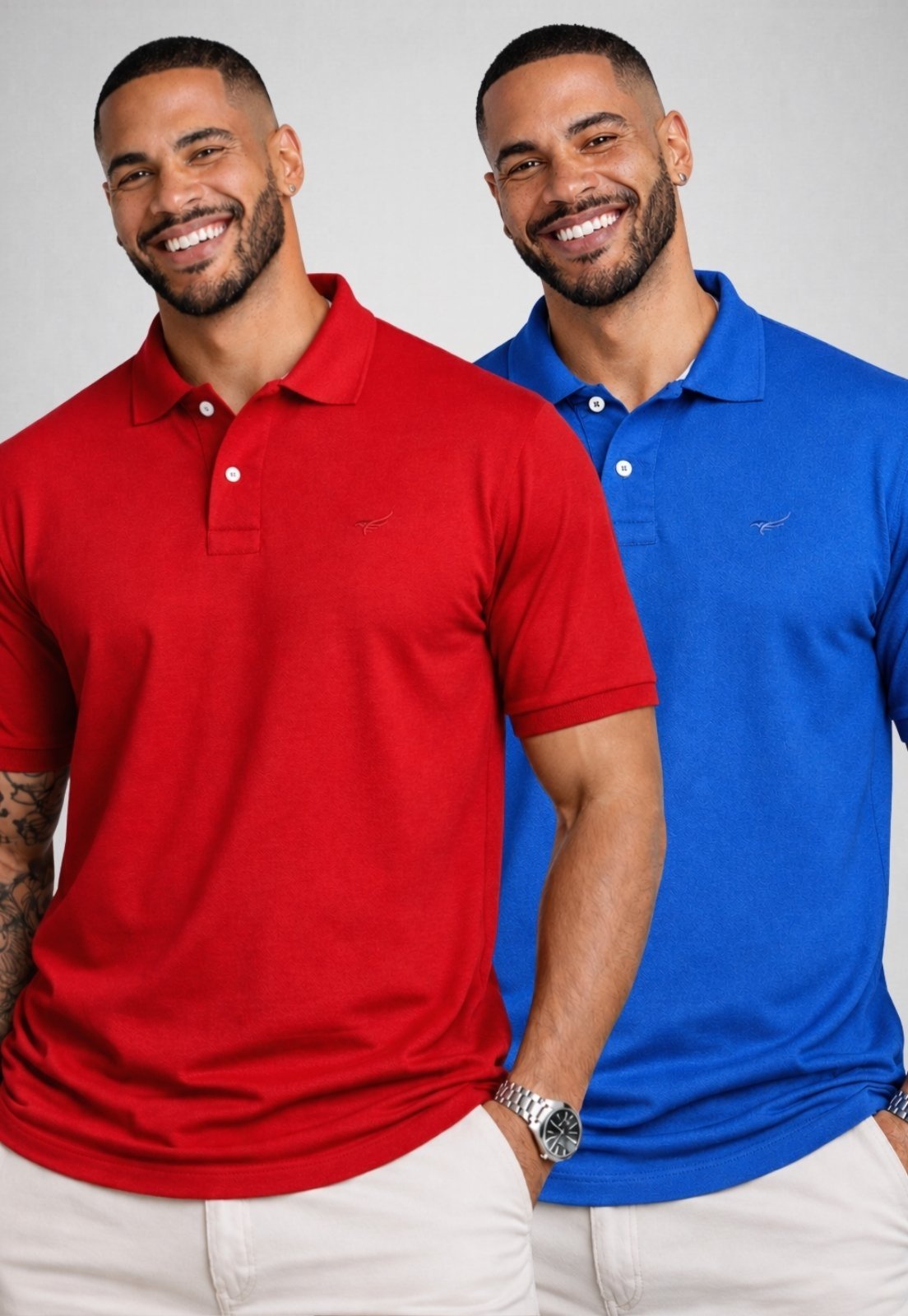 Kit 2 Camisa Polo Masculina Algodão Piquet Daze Modas Vermelha e Azul Royal
