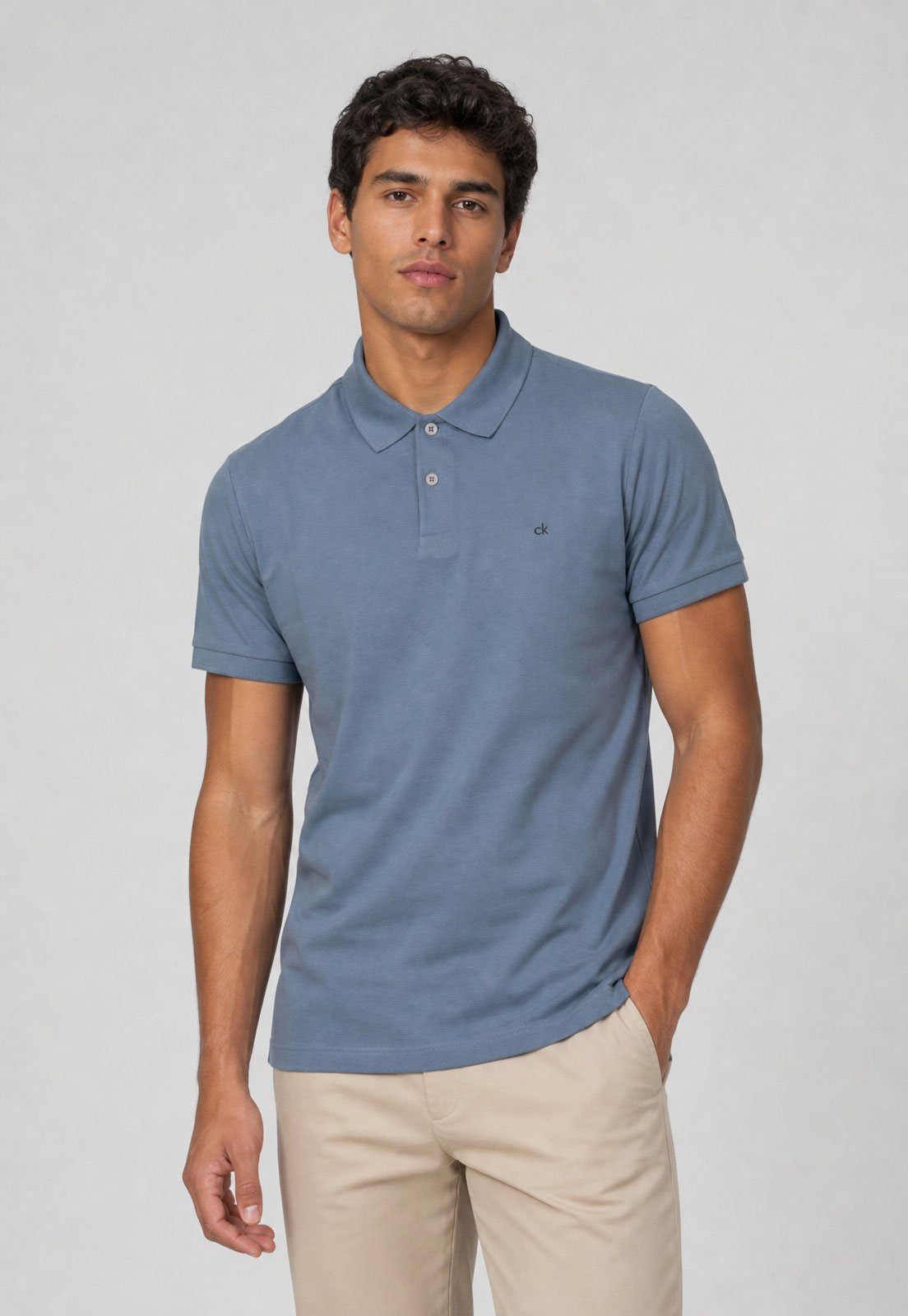 Camisa Polo Masculina Calvin Klein Slim Básica Azul