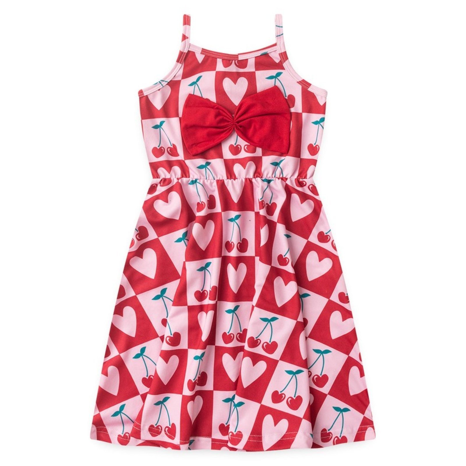 Vista 3 Infantil - Vestido Alcinha Verão Menina Cerejas com Laço Molekada vermelho