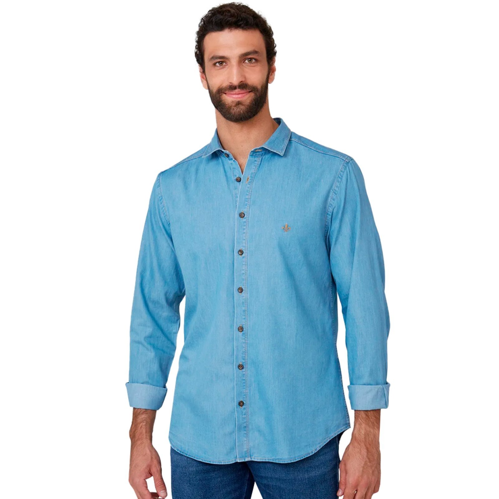 Camisa Jeans Dudalina Lisa Milano Ve25 Azul Claro Masculino