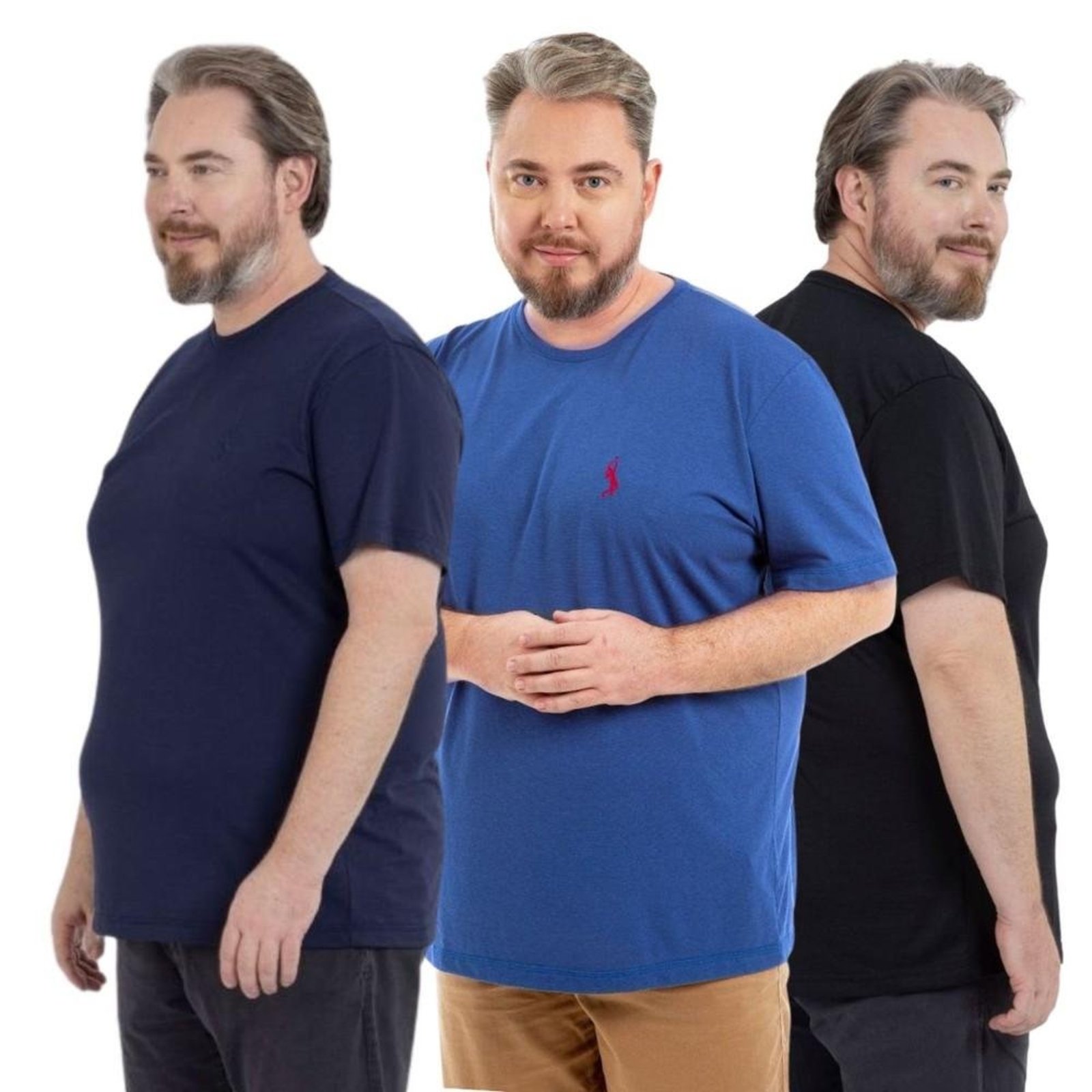 Kit 3 Camiseta Plus Size Básica Casual Masculina Confortável em Malha Leve