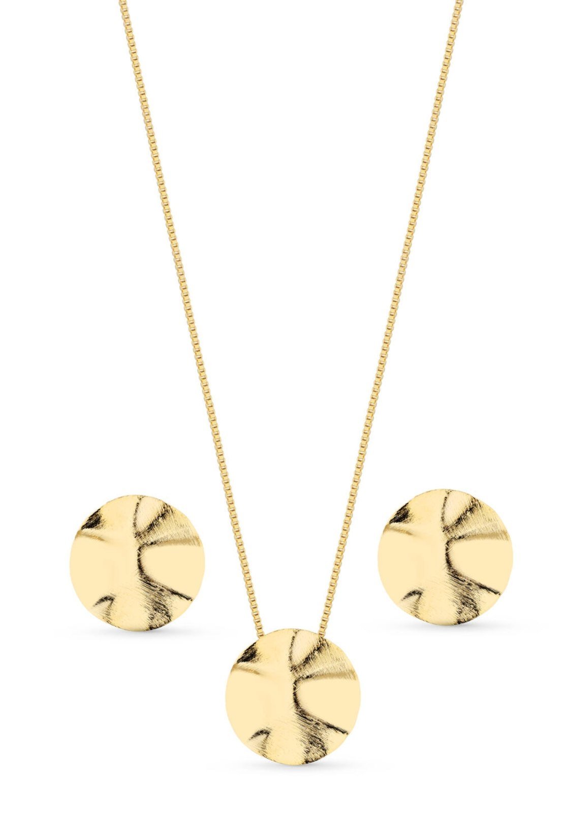 Conjunto Semijoia Colar E Brinco Orgânico Redondo Banhado A Ouro 18K Cj010-001 Dourado