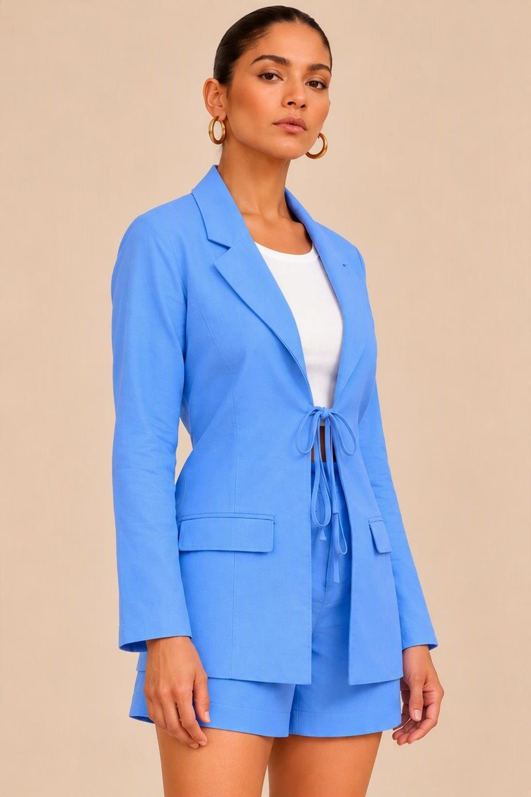 Maxi Blazer Liso Amarração Azul