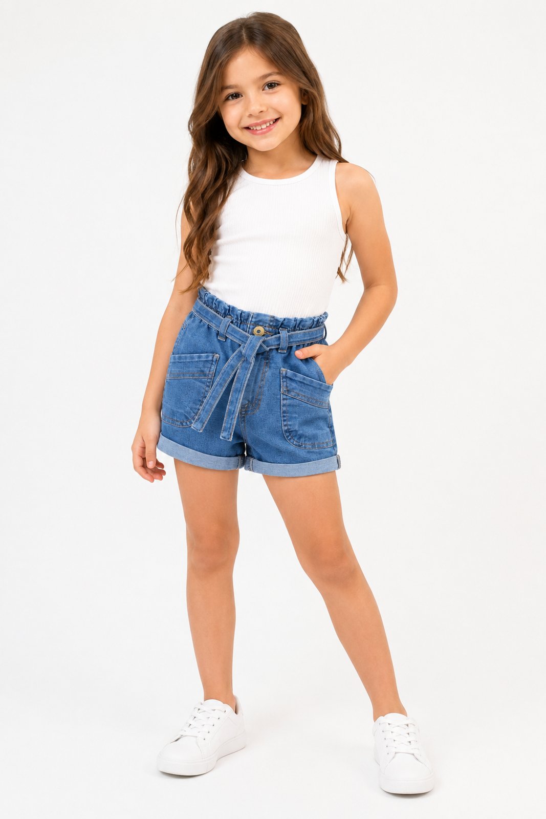 Infantil - Shorts Jeans D Bell Outlet Fashion Com Cinto Azul