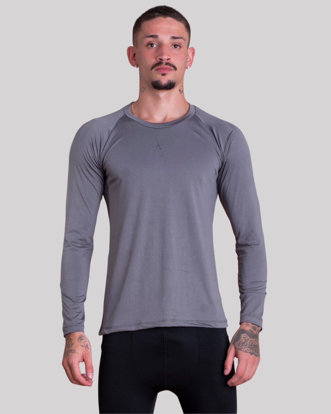 Camisa Segunda Pele Masculina GJR Modas Proteção Solar Uv+50 Camiseta Térmica Longa Moda Inverno E Verão Cinza