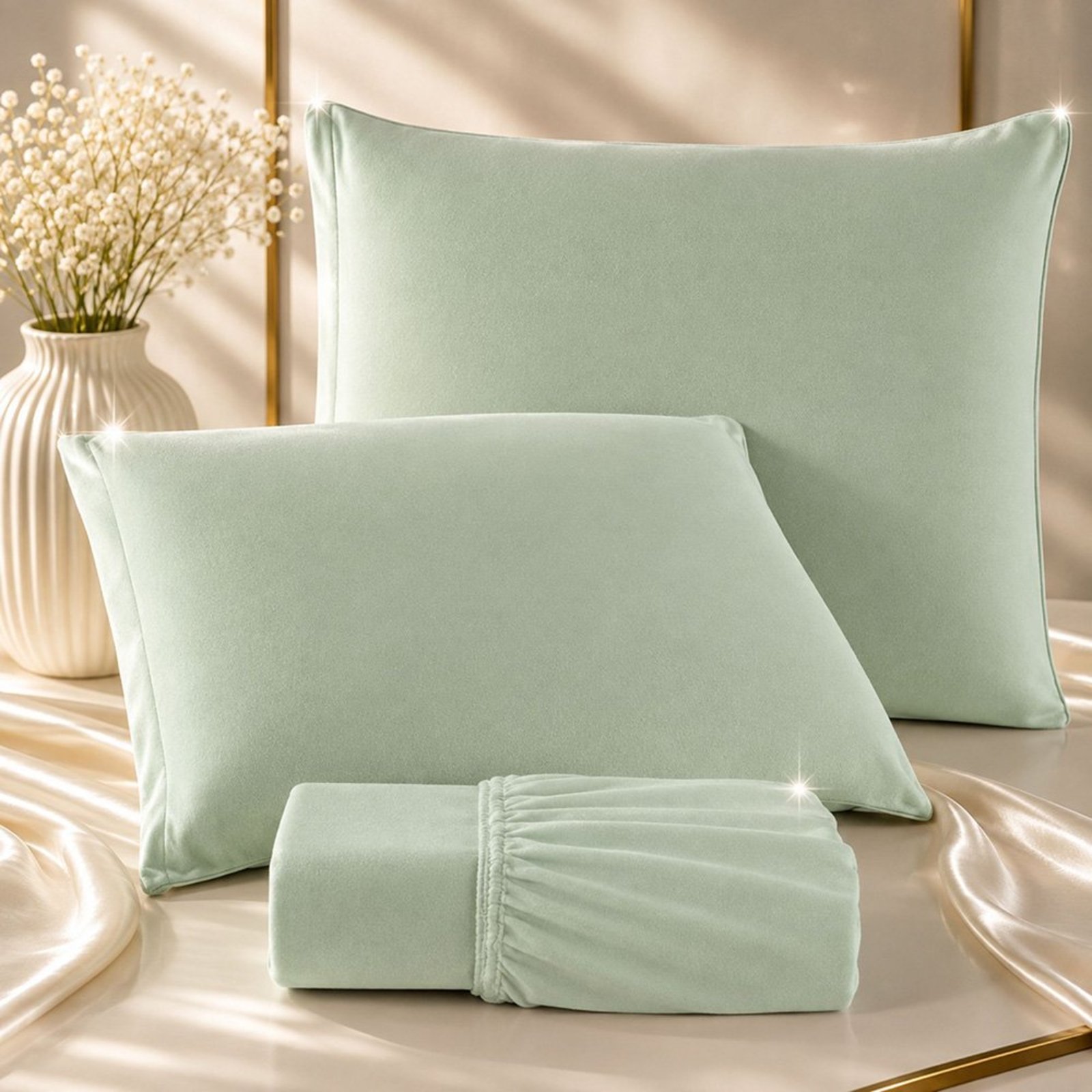 Jogo de Cama Lençol Malha Grossa Fio Penteado 100% Algodão King 3 Peças - Verde