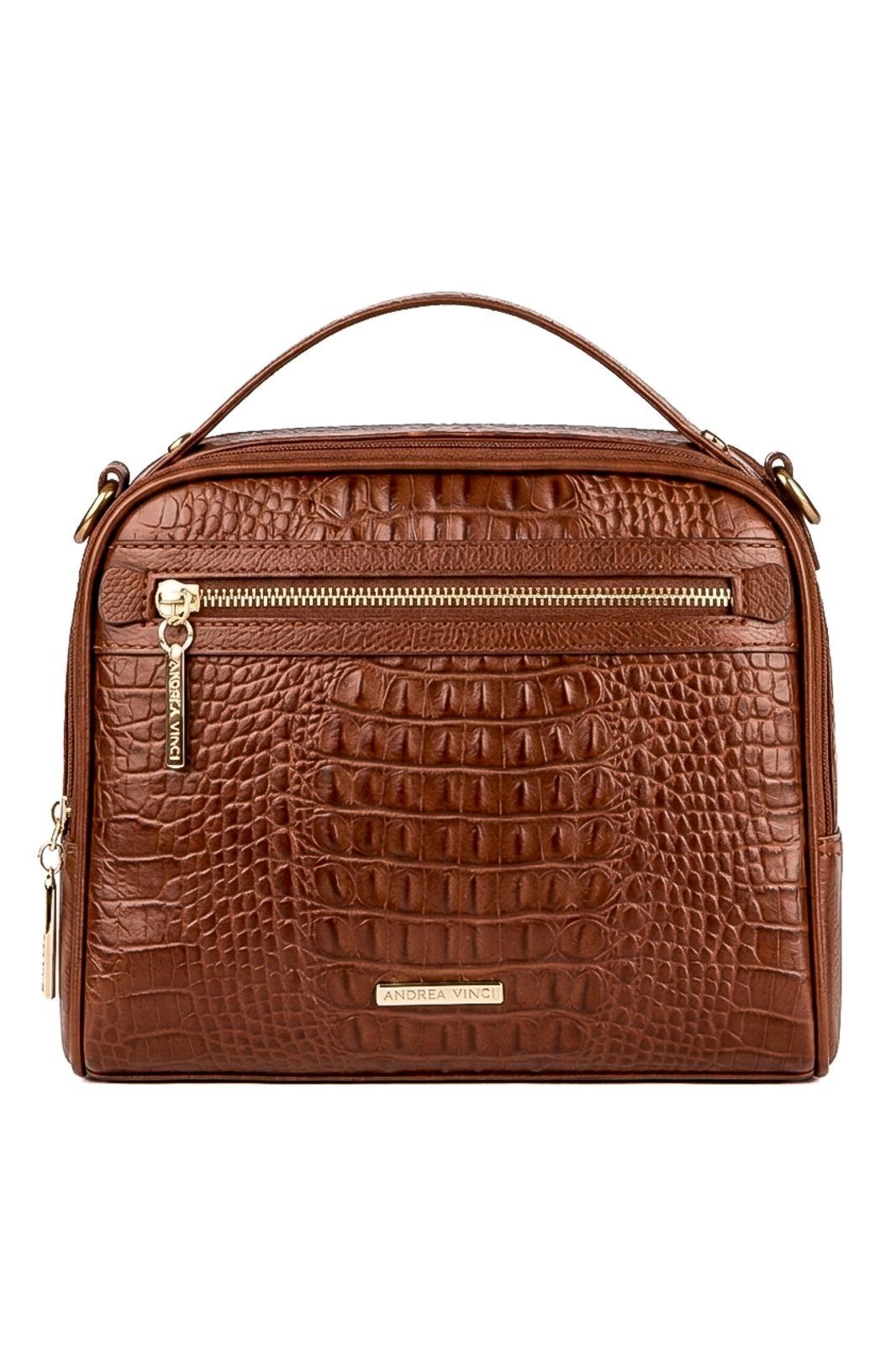 Bolsa baú pequena de couro croco Lara - Whisky