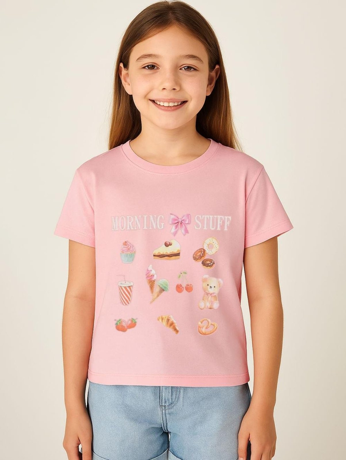 Infantil - Blusa Manga Curta Juvenil Para Menina - ROSA CLARO