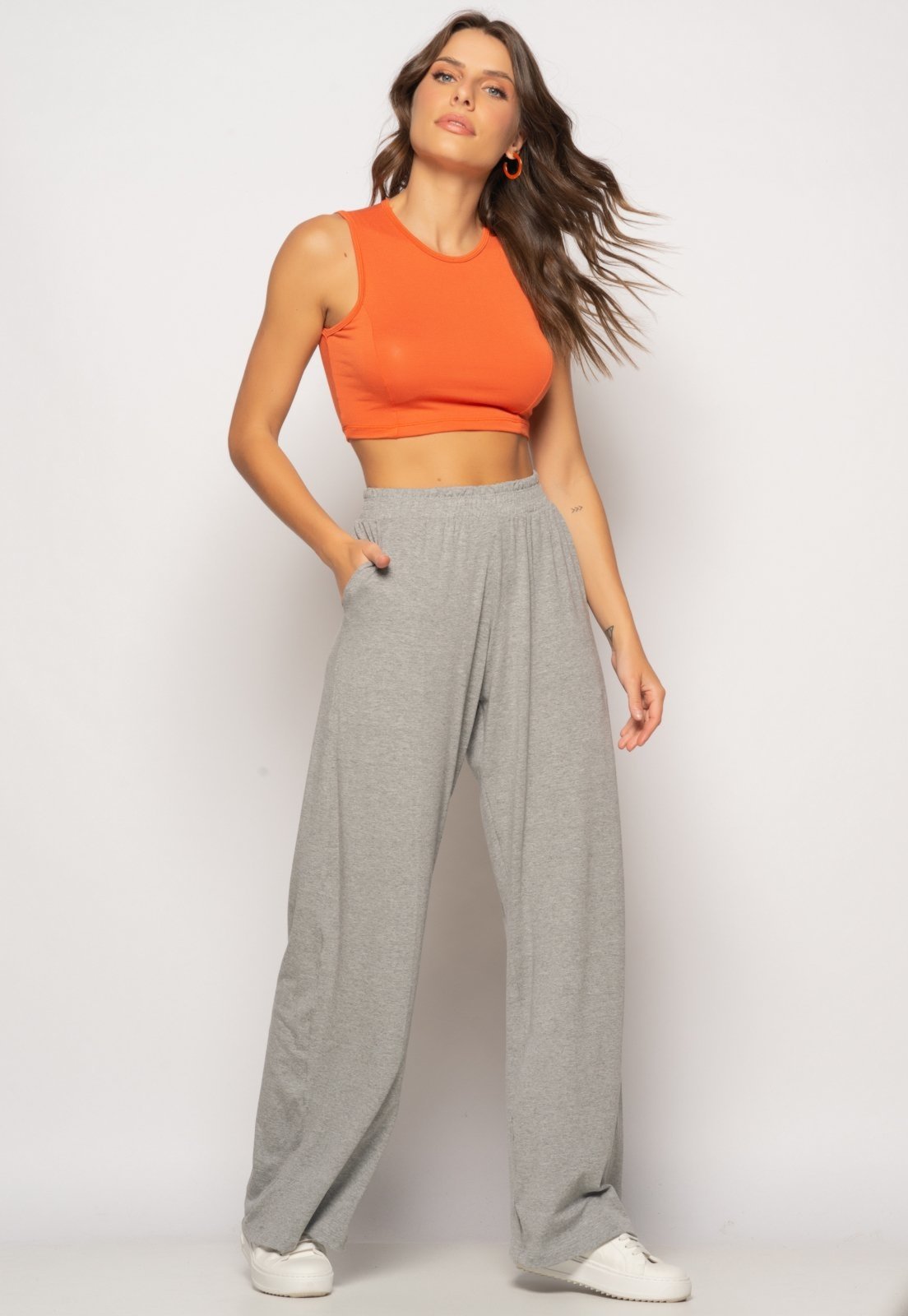 Vista 3 Cropped Regata Recorte Malha Salvatore Fashion Telha laranja Salvatore Fashion laranja