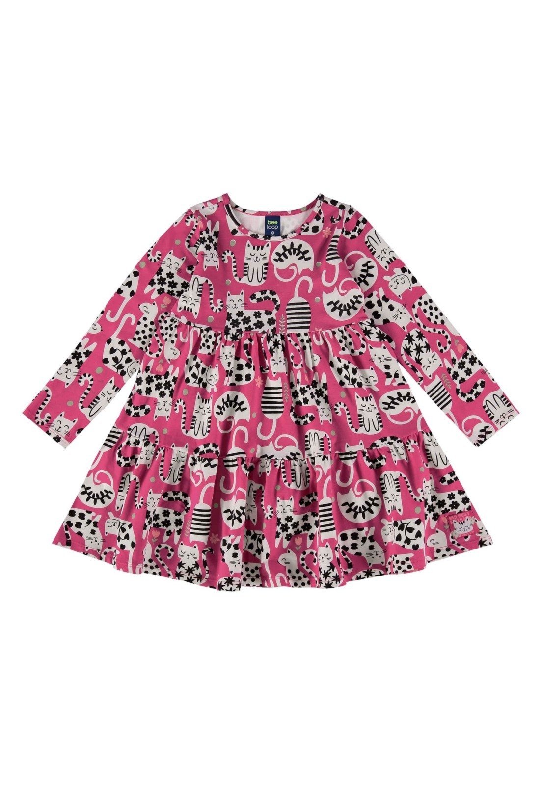 Infantil - Vestido Manga Longa de Gatinho Bee Loop Rosa