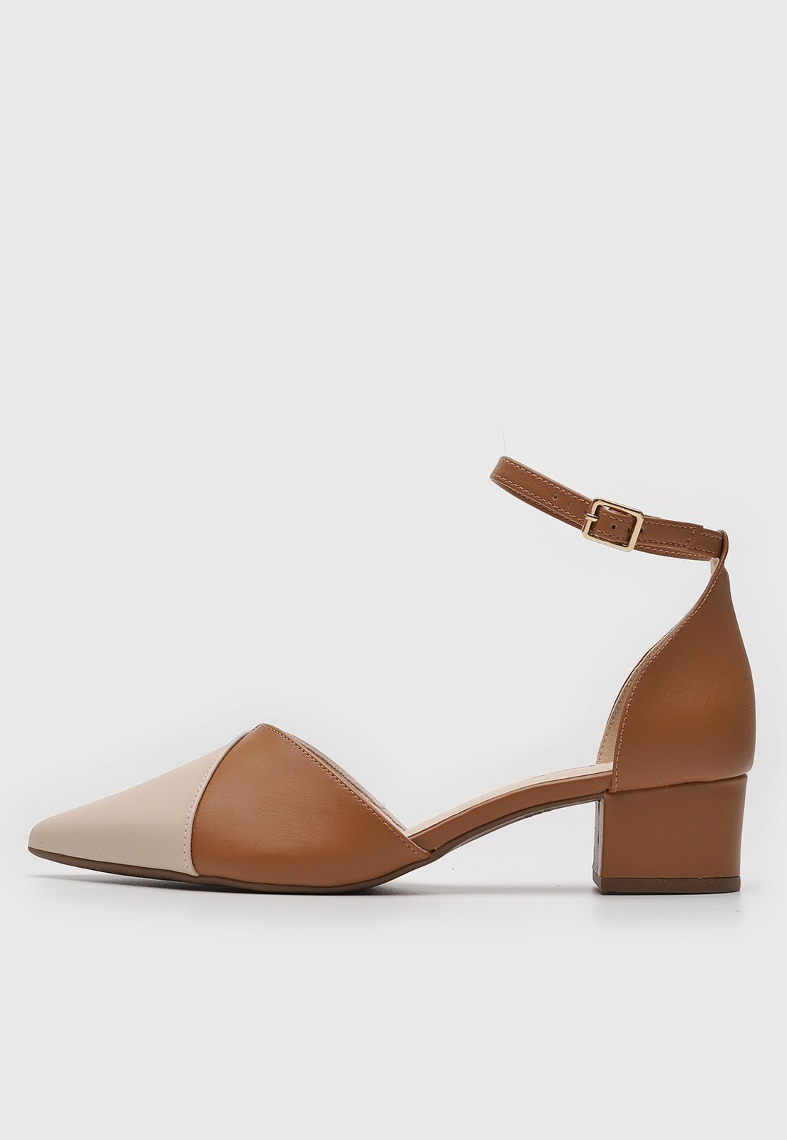Scarpin Feminino cê Bico Fino Salto Bloco Caramelo