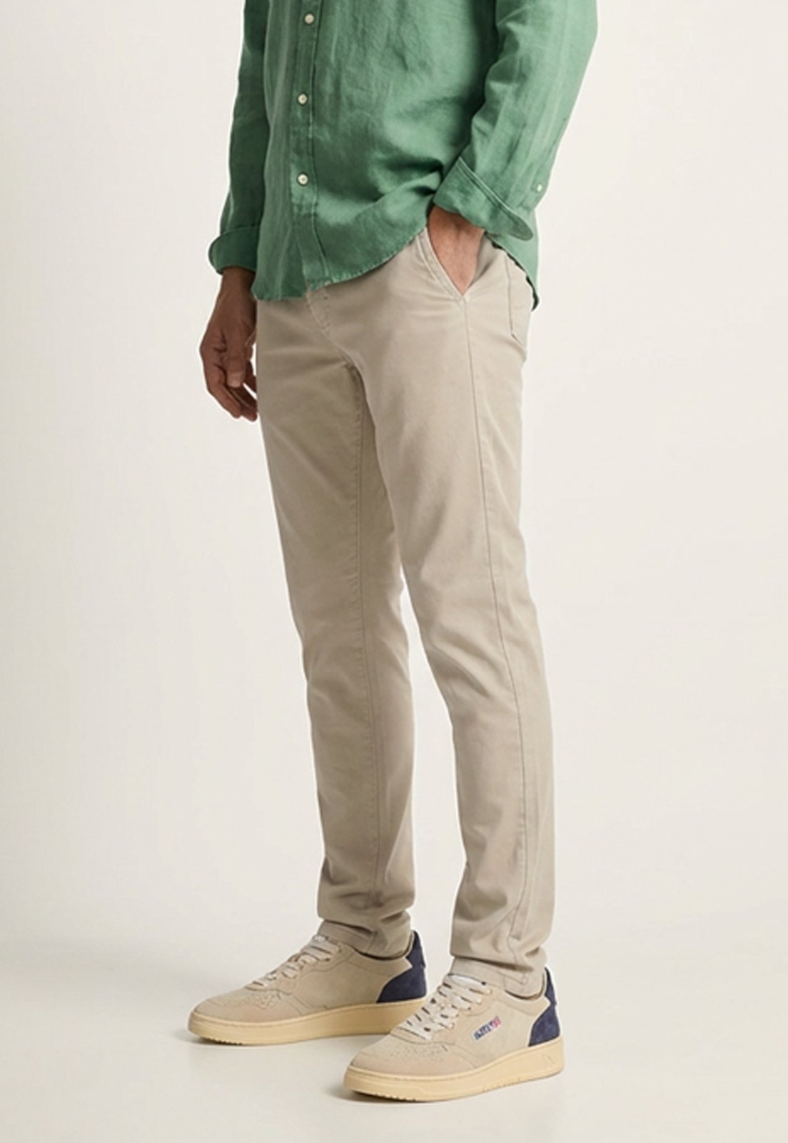 Calça Sarja Masculina Slim Fit Elastano Casual Social Bege