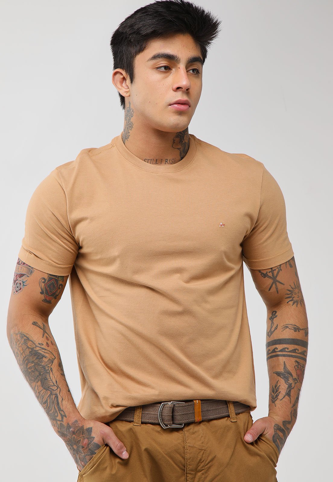 Camiseta Masculina Aramis Gola Careca Caramelo