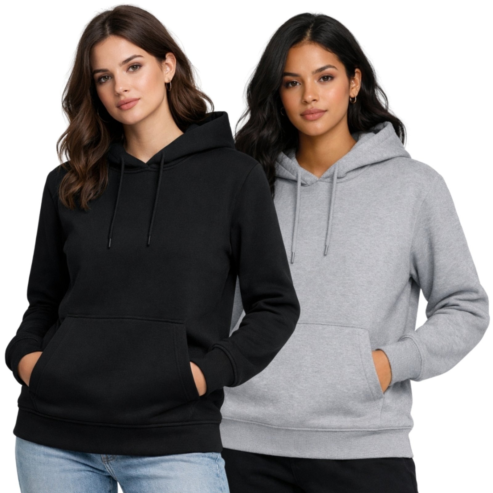 Kit 2 Blusa de Frio Moletom Liso Colorido Feminino Relaxado Com Capuz E Bolso Canguru