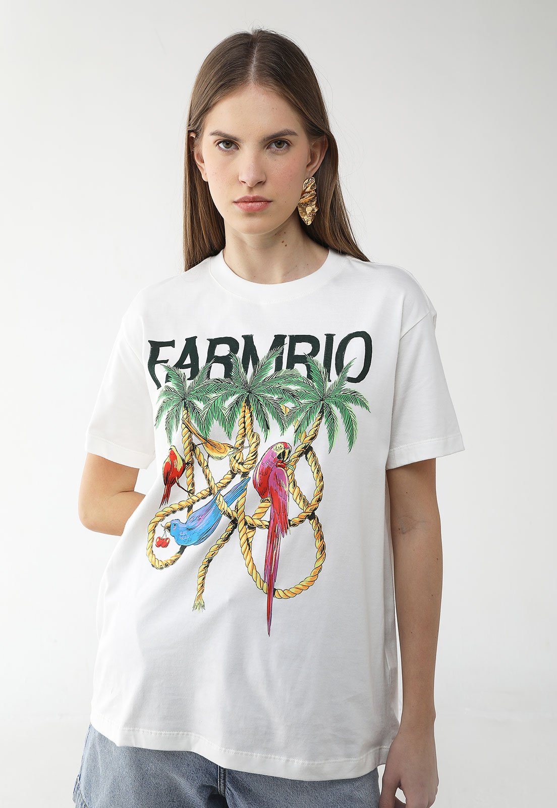 Vista 2 Camiseta Feminina FARM Estampa Tropical Branca branco FARM branco