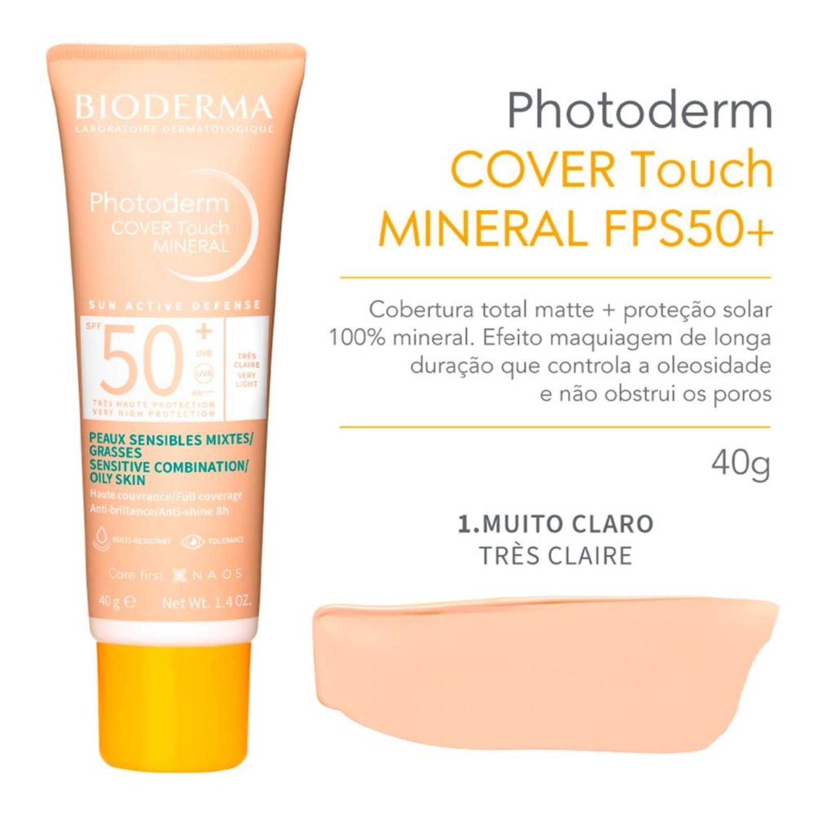 Vista 3 Bioderma Photoderm Fps50+ Muito Claro Prot Solar Facial 40g incolor BIODERMA incolor